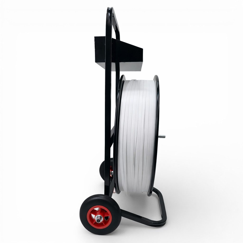 DeTec. Rollwagen Abrollwagen + PP Umreifungsband 12mm 2300m Rolle 160kg 406mm Kern, Abroller für Paletten & Kartons PP Kunststoffband mit Bandabroller