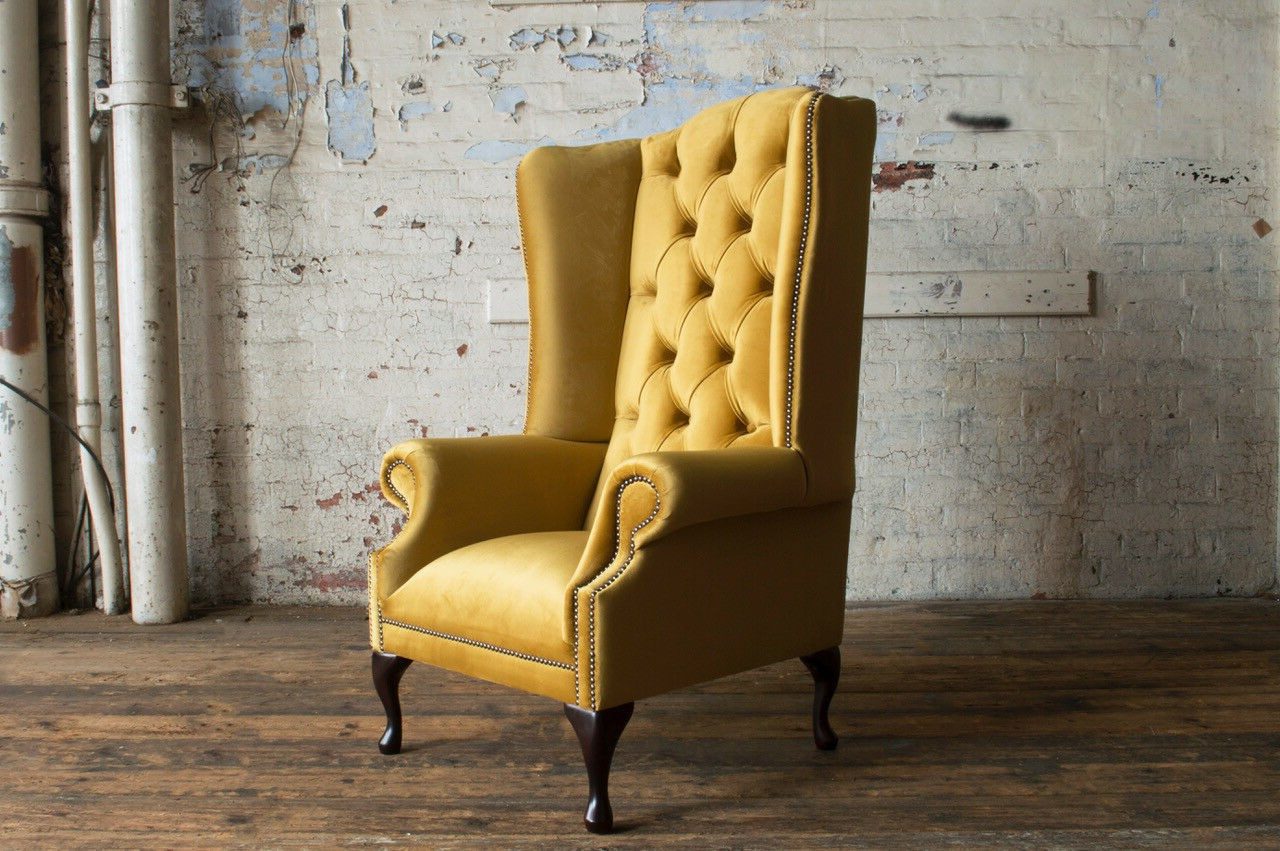 Xlmoebel Chesterfield-Sessel Ohrensessel Sofa Textil Polster Gelb für gemütliche Abende (1-St., 1-Sitzer), Made in Europa