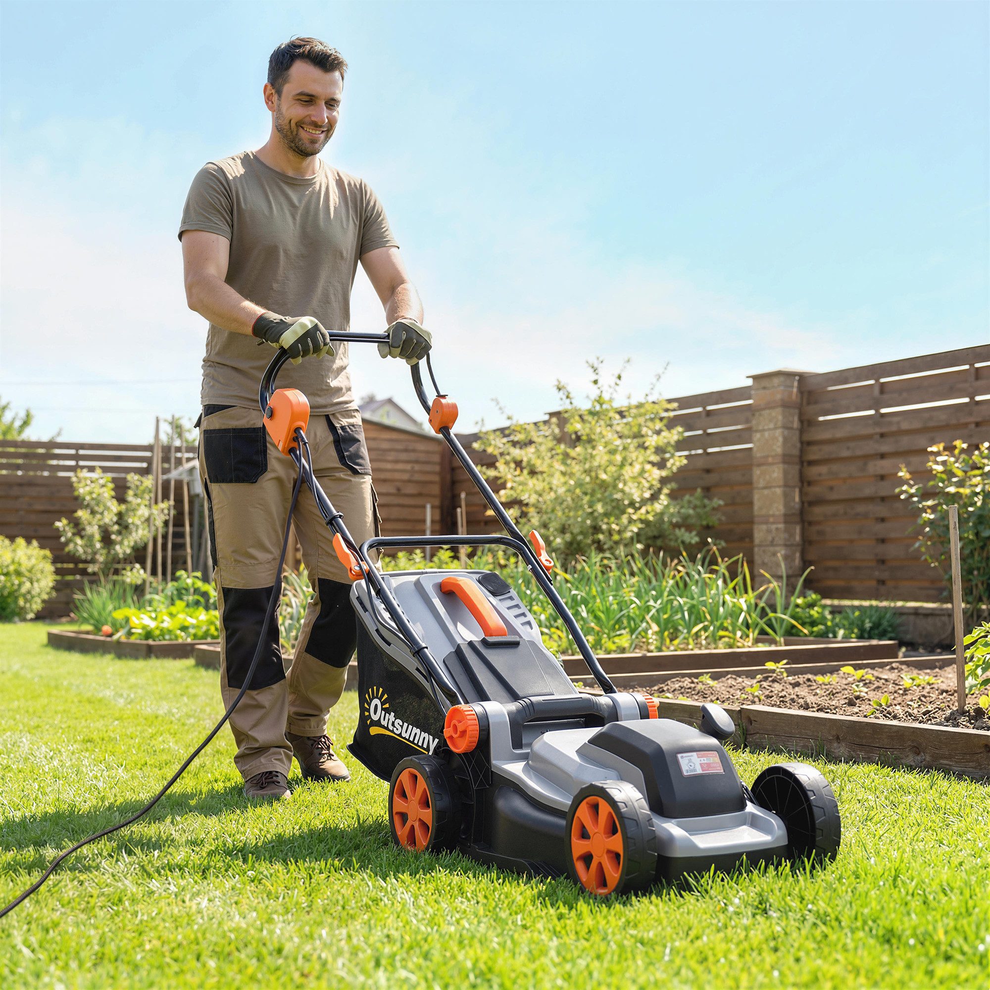 Outsunny Elektrorasenmäher Sichelmäher mit 3-fache Höhenverstellbar abnehmbar Griffe, Mäher, 34 cm Schnittbreite, (Elektrischer Sichelmäher, Elektro Rasenmäher), für Rasen