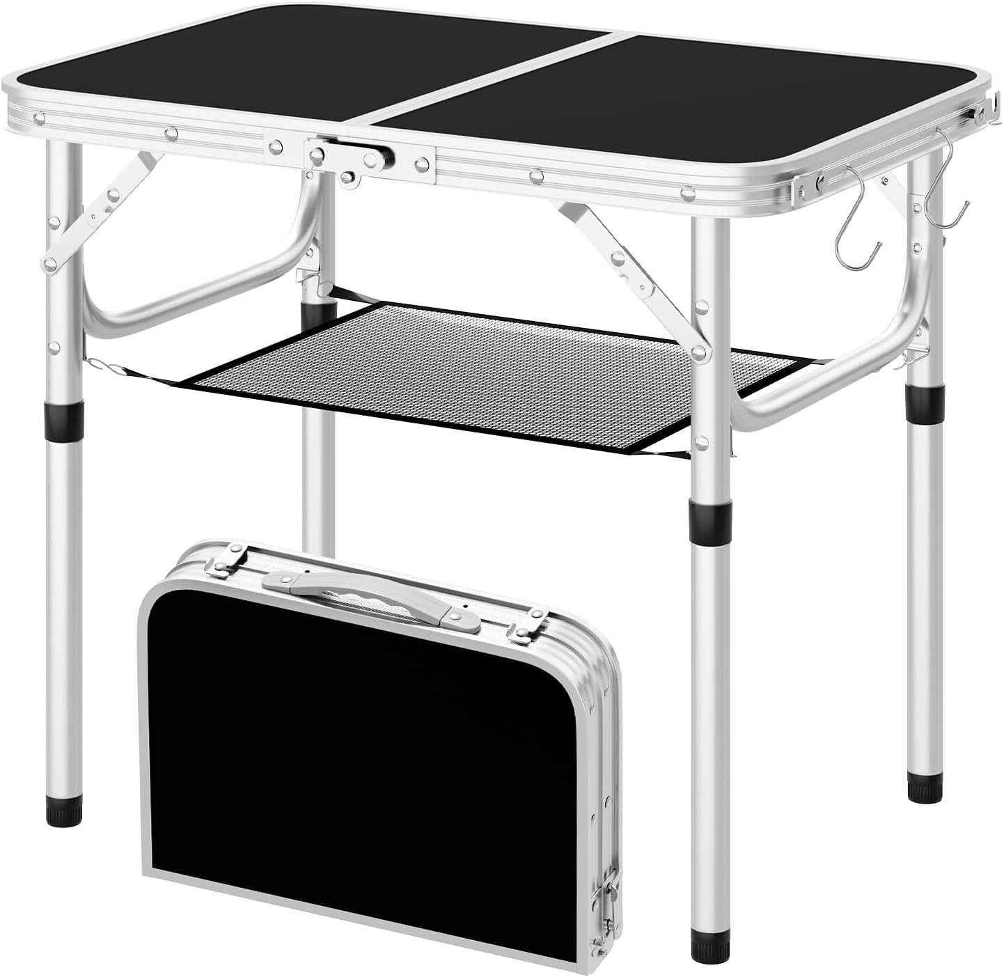 Woltu Klapptisch, höhenverstellbar 25/36/50/60 cm, Campingtisch 60x40cm Tischplatte