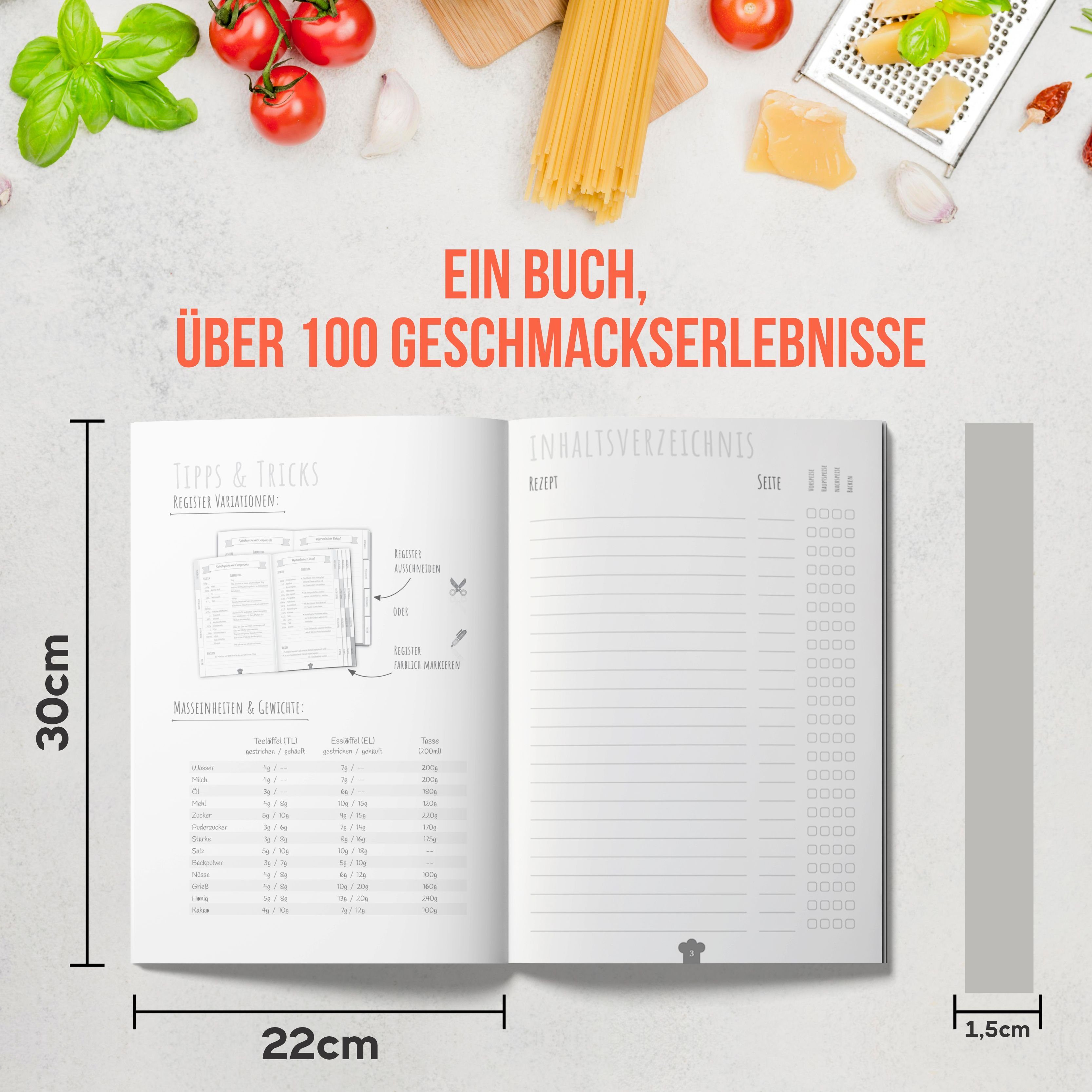 LifeDesign Notizbuch Rezeptbuch zum Selberschreiben, stabile Papier A4, DIN Hardcover, edles Fadenbindung, Kochbuch
