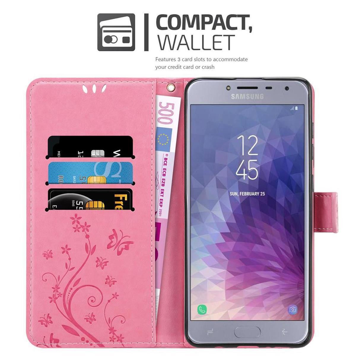 Cadorabo Handyhülle für Samsung Galaxy J4 2018 Hülle Samsung Galaxy J4 2018, Hülle Schutzhülle Blumen Flower mit Standfunktion Kartenfach Magnet