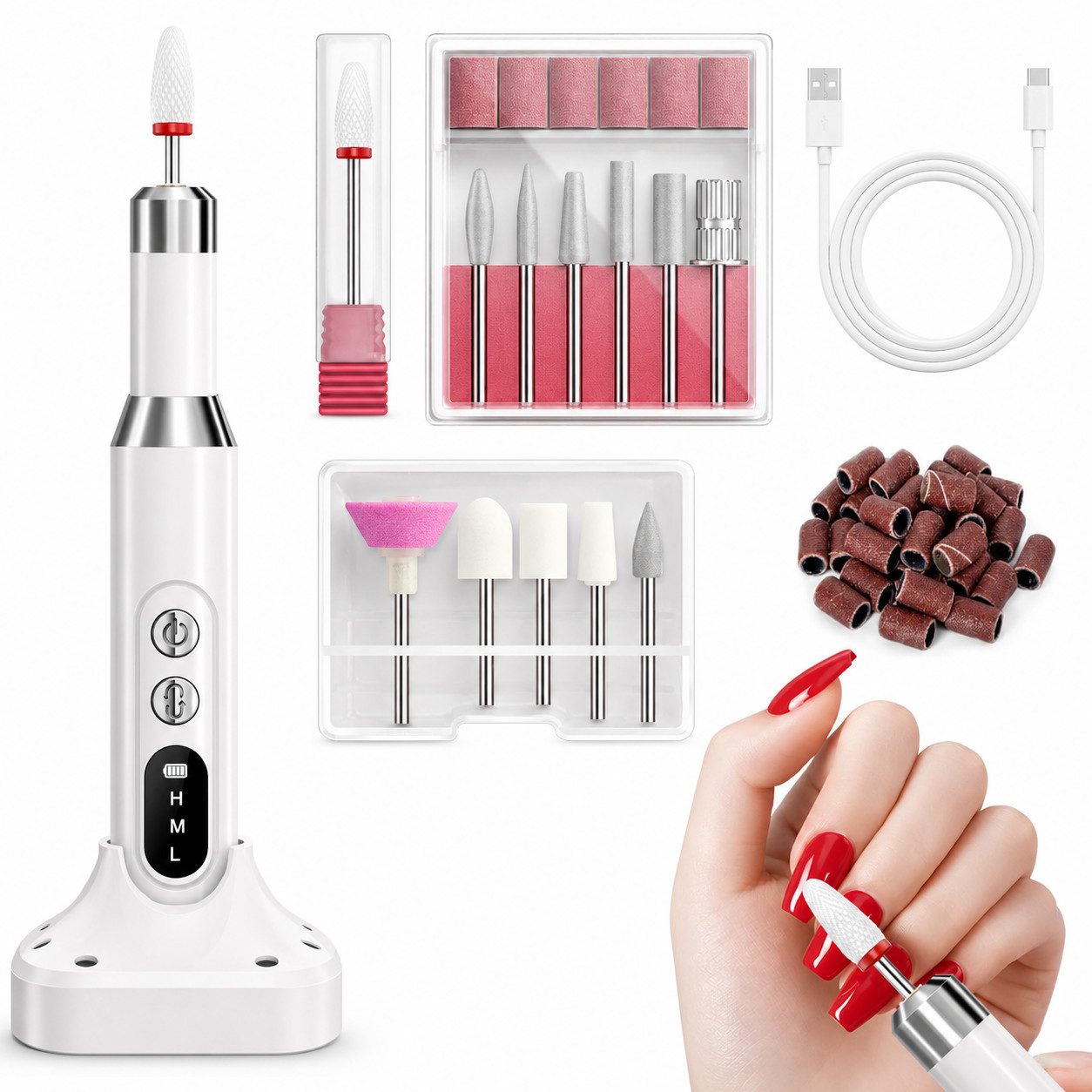 Tekoo Maniküre-Pediküre-Set Nagelfräser Set kabellos mit 12 Aufsätzen und USB-C, Nagelfräser Set mit 12 Aufsätzen, kabellos, 12 Aufsätze, USB-C, Vor-/Rücklauf, 4000 mAh