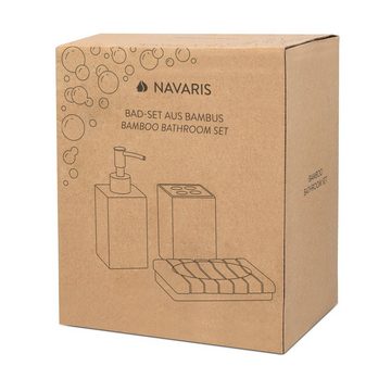 Navaris Badezimmer-Set Badezimmer Set Bambus 3-teilig - Badzubehör aus Bambus, (3-St)