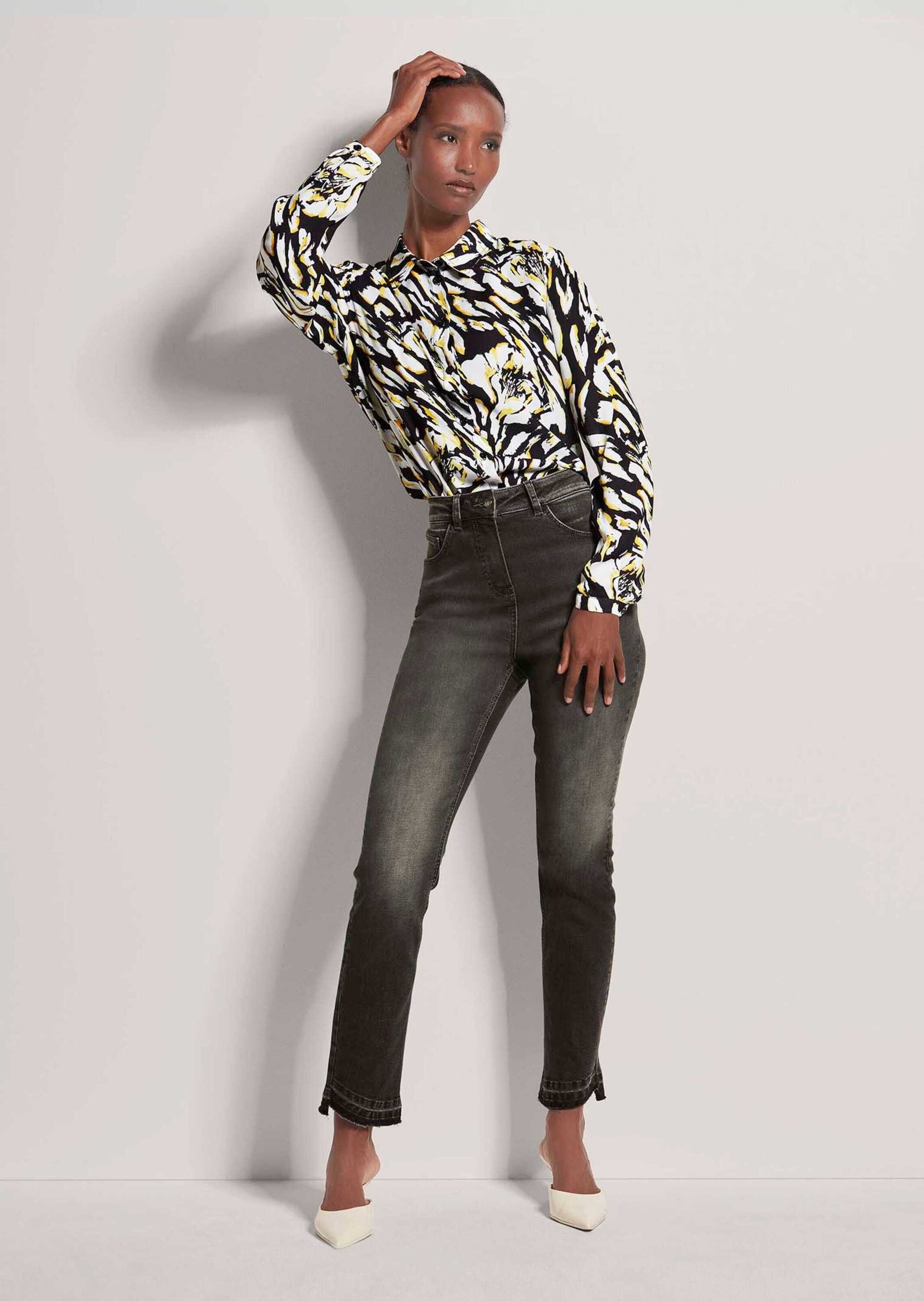 MADELEINE Gerade Jeans Five-Pocket-Hose mit schrägem Beinsaum Denimhose mit Formbund, Gürtelschlaufen und Knöchellänge