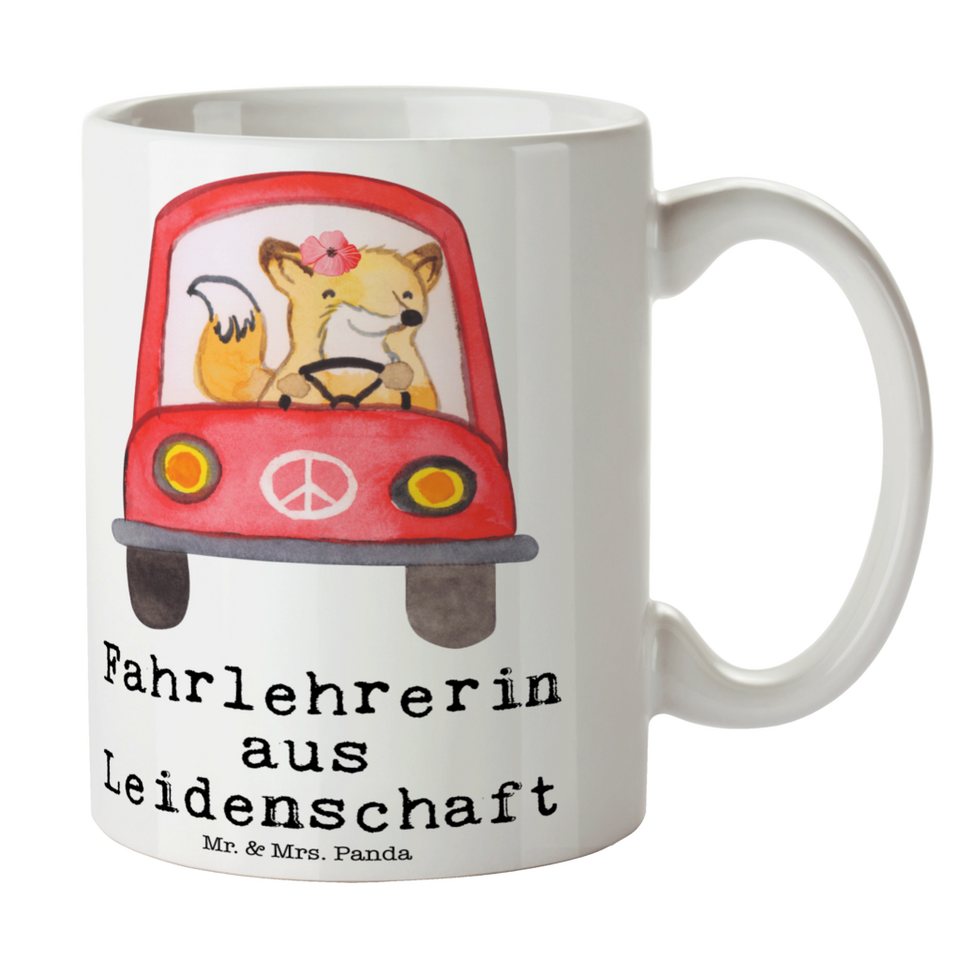 Mr. & Mrs. Panda Tasse Fahrlehrerin aus Leidenschaft - Weiß - Geschenk,  Jubiläum, Fahrschule, Keramik, Farbecht