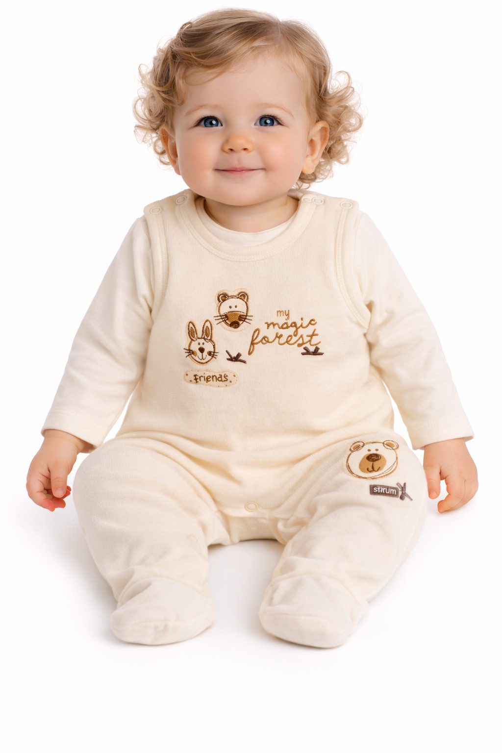La Bortini Strampler Baby Anzug Stramplerhose aus Velours und Langarmshirt in Creme kuschelig weich, warm, 50 56 62, ecry, für Neugeborene