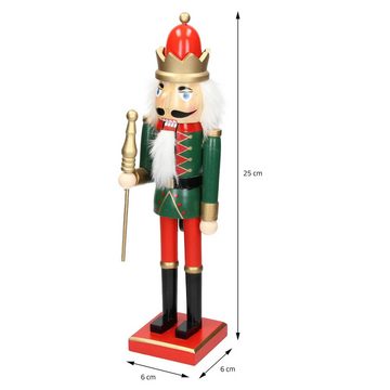 ECD Germany Nussknacker Weihnachten Holzfigur König Puppet Marionette Ornament Nussbrecher, 25cm rote Krone Zepter aus Holz Unikat handbemalt König