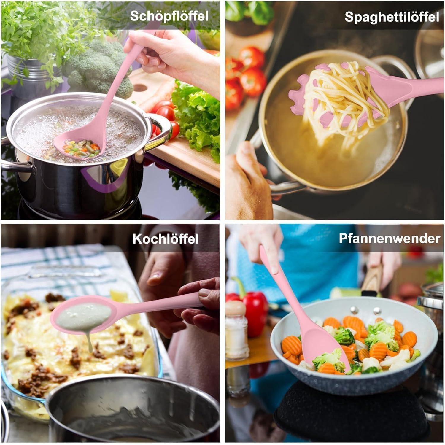 LuxusKollektion Kochbesteck-Set Küchenhelfer Silikon 12tlg Hitzebeständig Antihaft Rosa