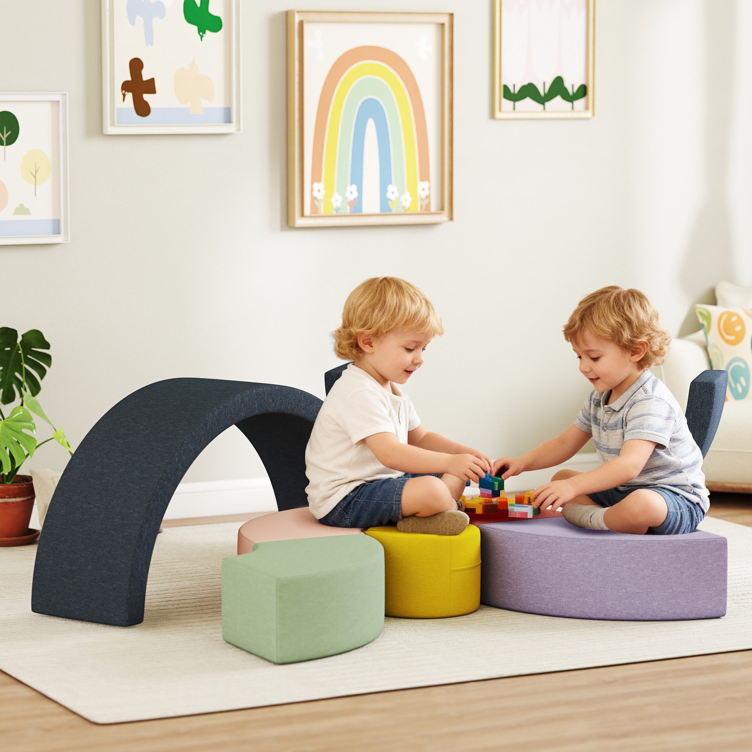 AIYAPLAY Abnehmbare Reißverschlussbezüge Spielbausteine, (Kletter- und Spielset, 7 St., Schaumstoffbausteine), Klettern Großbausteine, Mehrfarbig