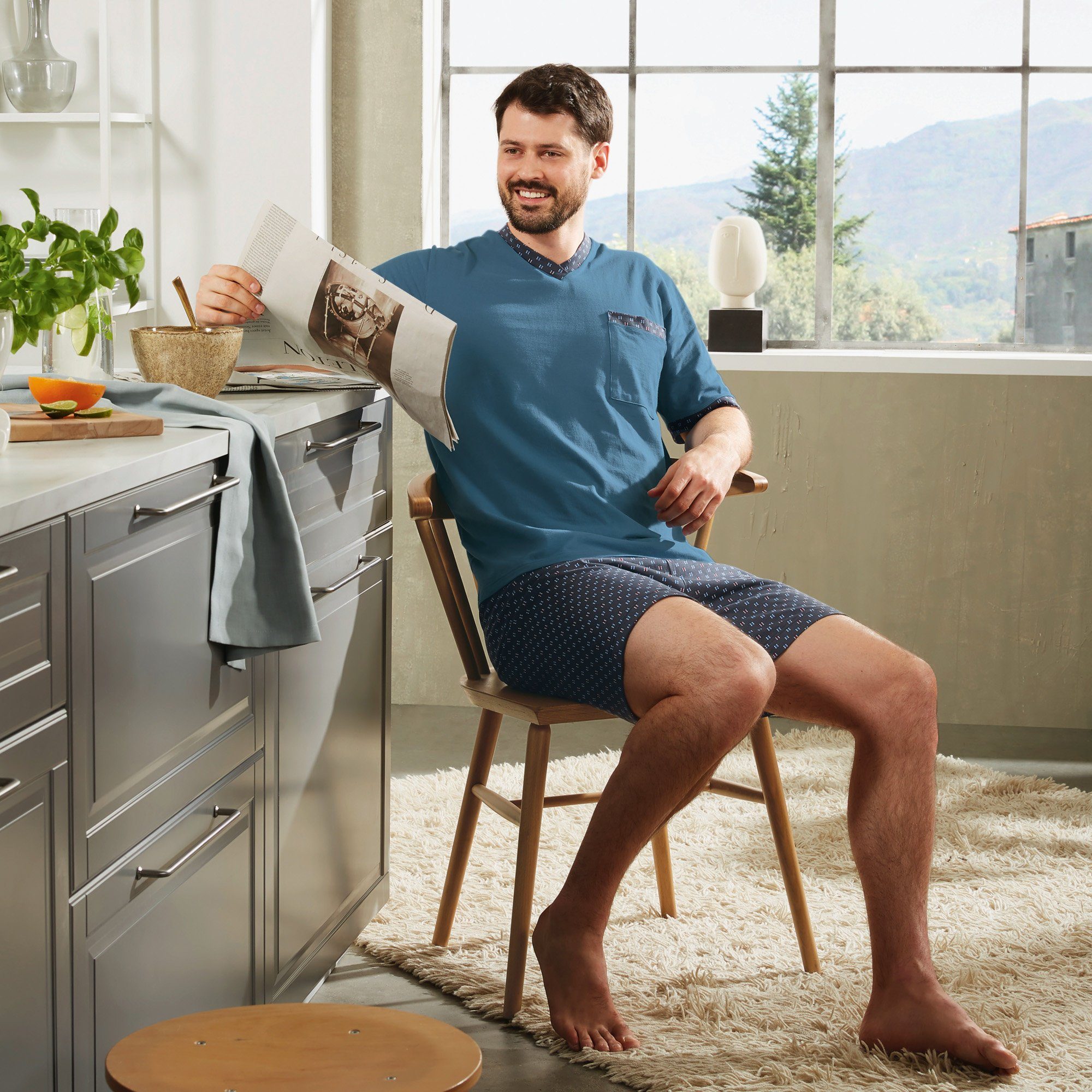 Erwin Müller Pyjama Herren-Shorty Single-Jersey gemustert