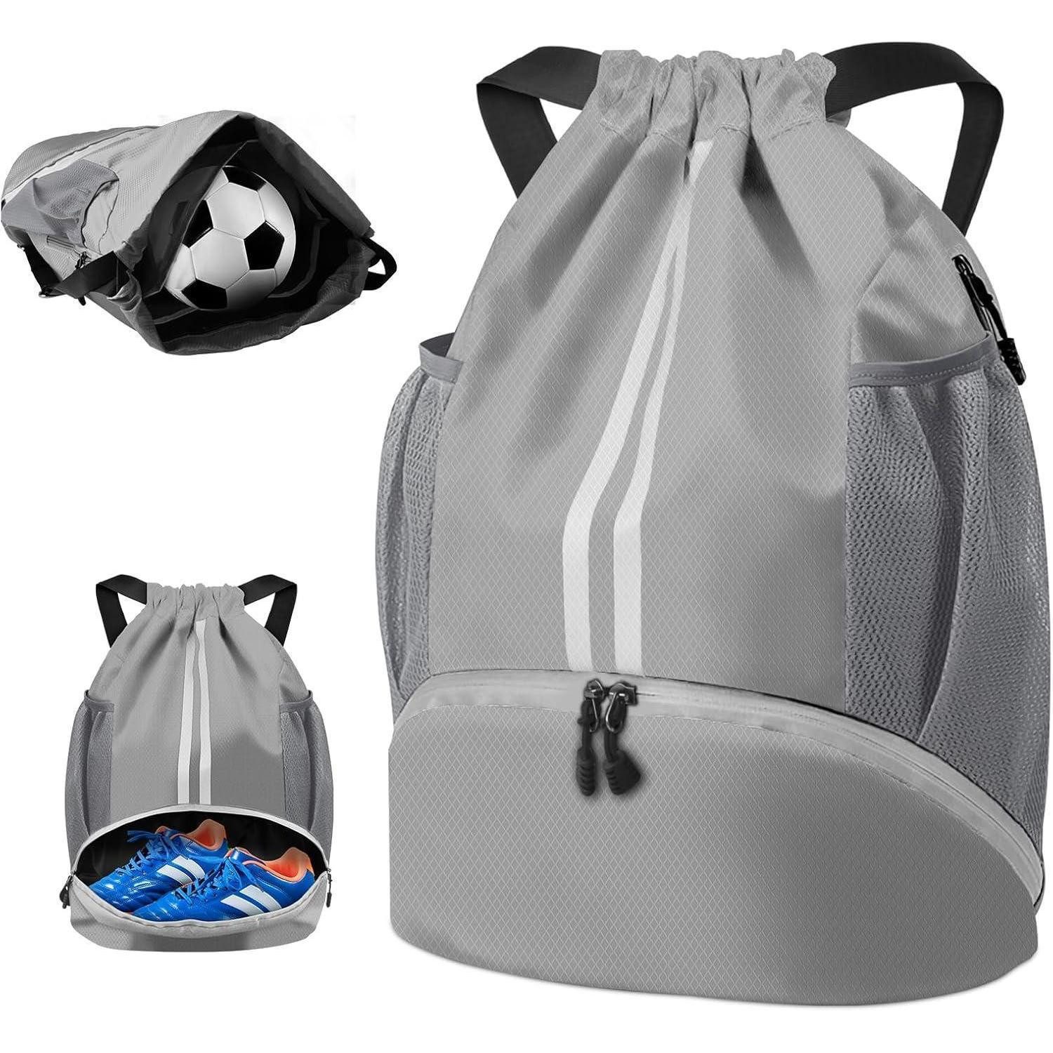 LuxusKollektion Turnbeutel Turnbeutel Sporttasche Rucksack Kordelzug Wasserfest Silbergrau