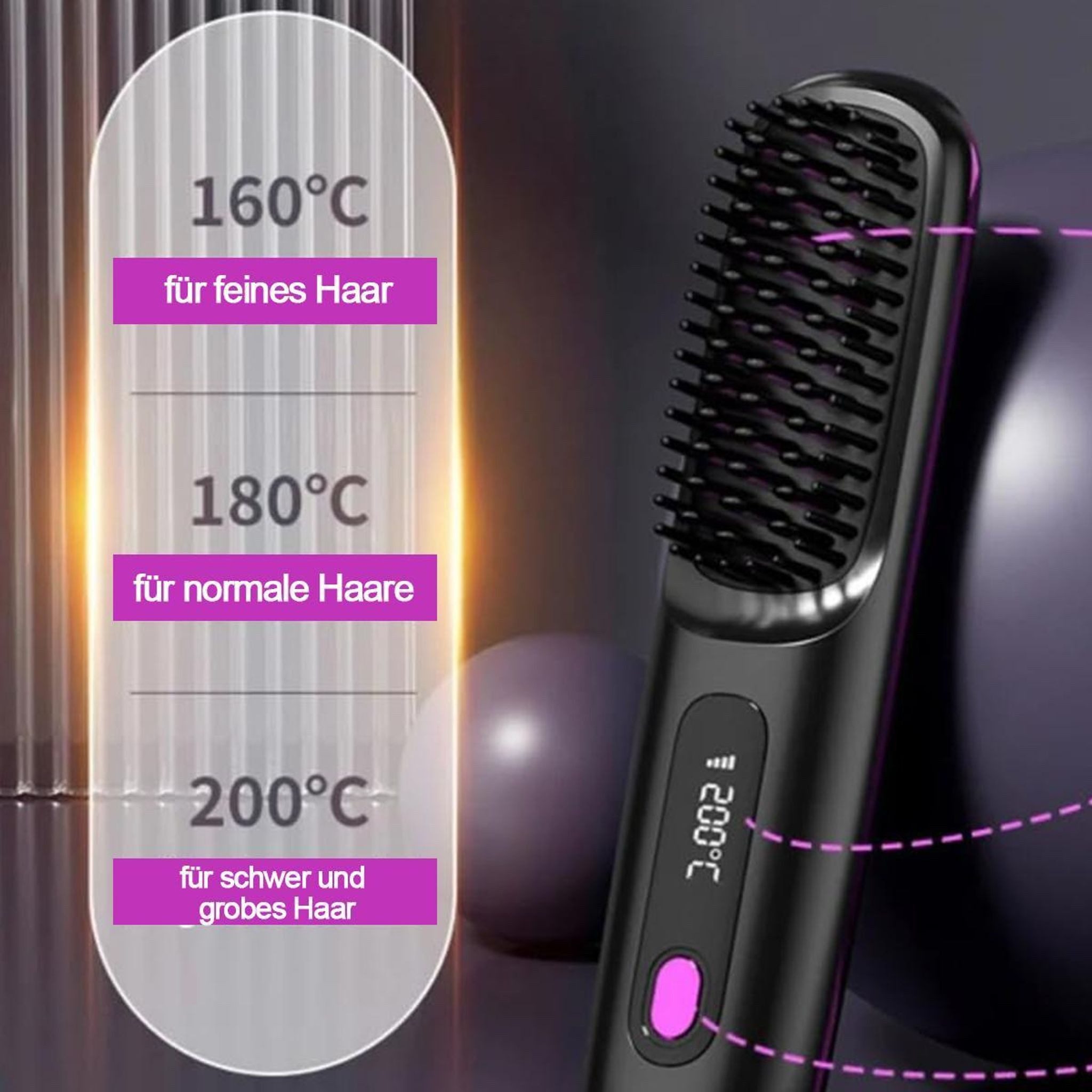 FELIXLEO Elektrohaarbürste Stylingbürste kurzes Haar elektrische Haarbürste LED 3 Stufen trocken