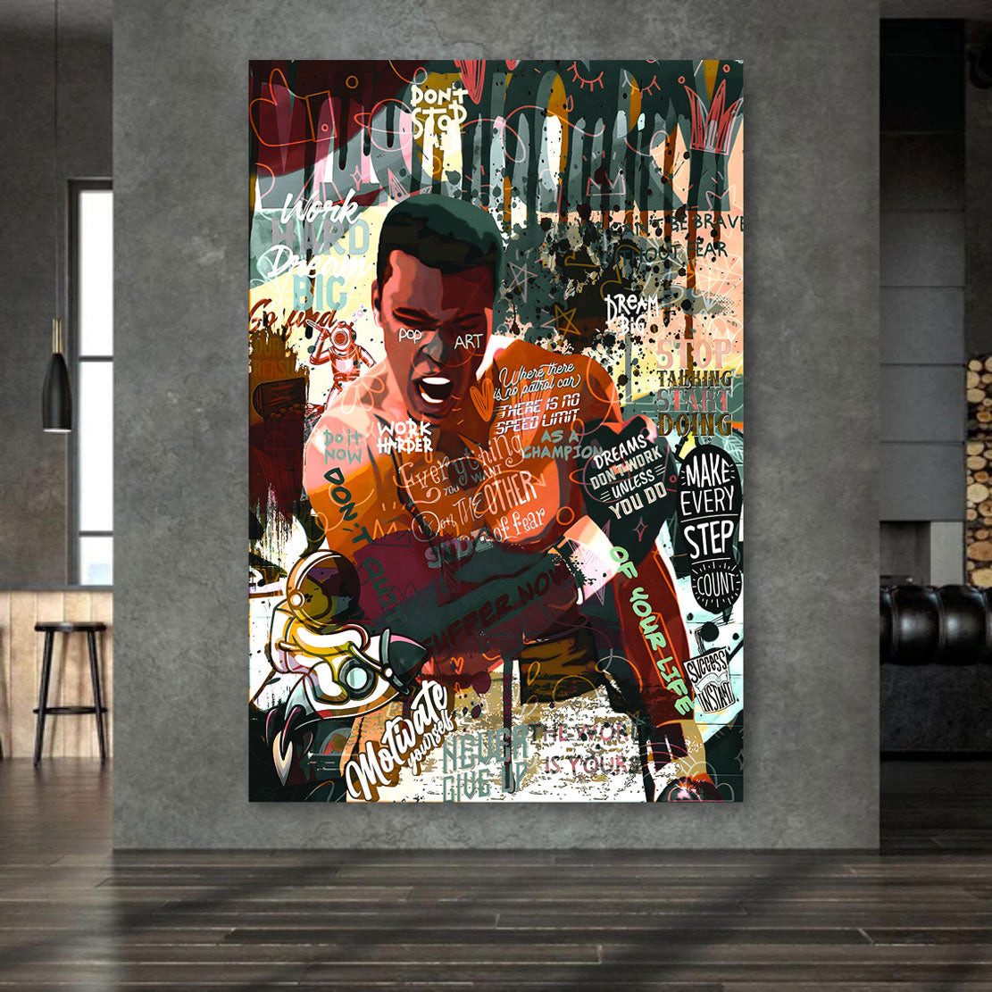 Artedinoi Leinwandbild Pop Art Boxer Sport Leinwandbild Wandbild XL Kunst Deko, Boxer, Sportmotiv