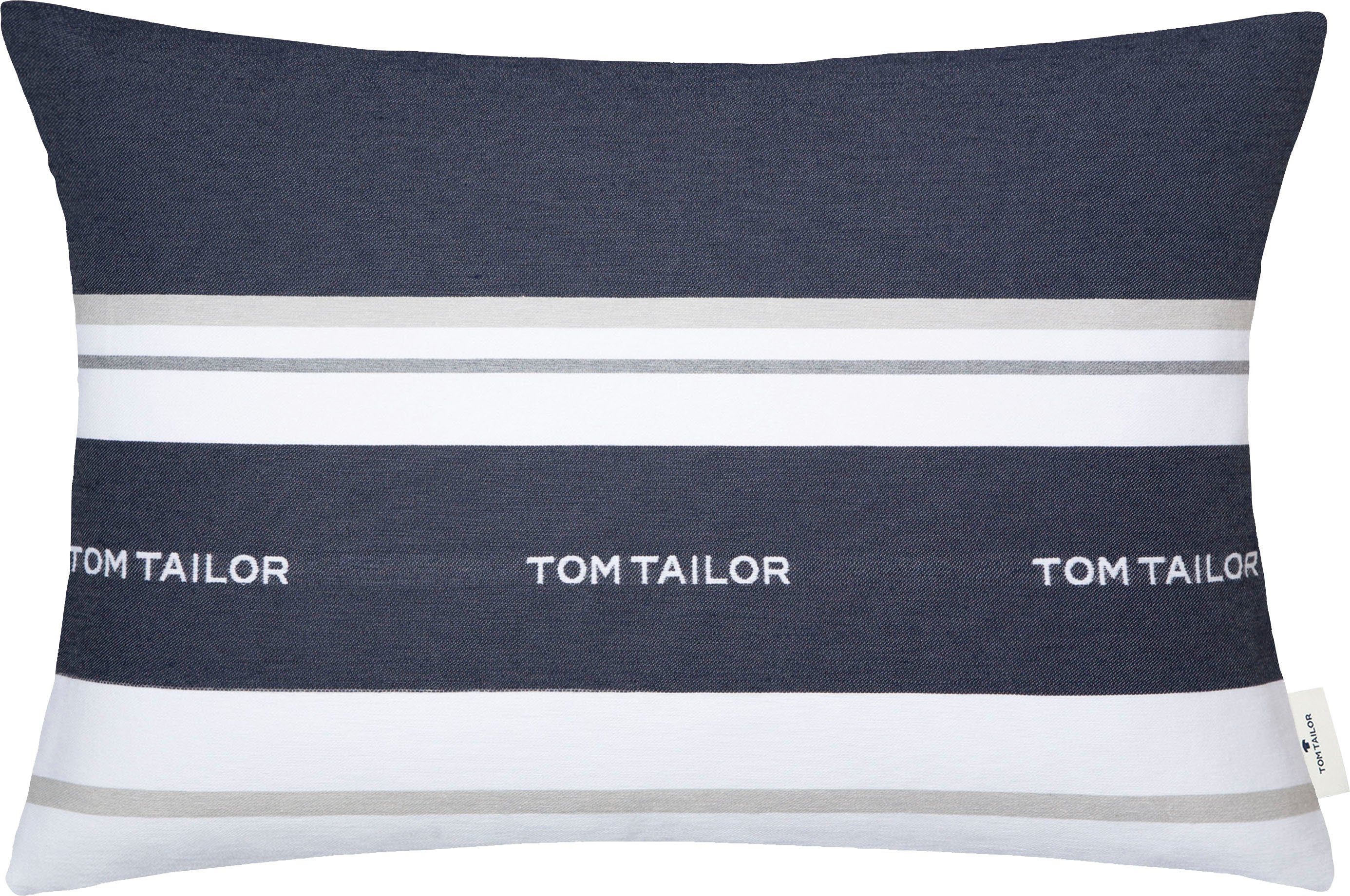 TOM TAILOR HOME Dekokissen Logo, mit eingewebtem Markenlogo, Kissenhülle ohne Füllung, 1 Stück marine/dunkelblau/blau/nachtblau