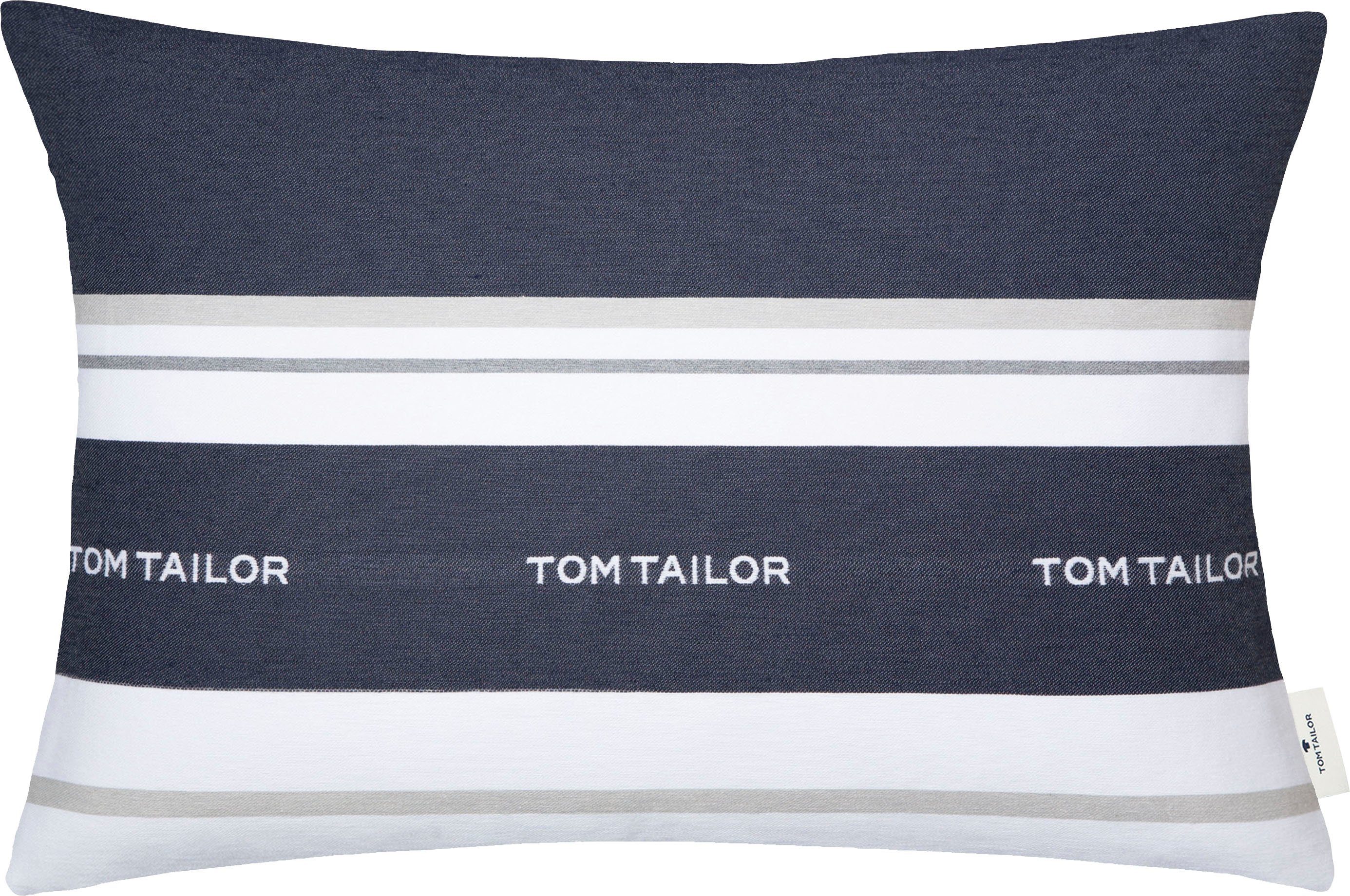 TOM HOME 1 Stück Markenlogo, Füllung, mit eingewebtem marine/dunkelblau/blau/nachtblau TAILOR ohne Dekokissen Logo, Kissenhülle