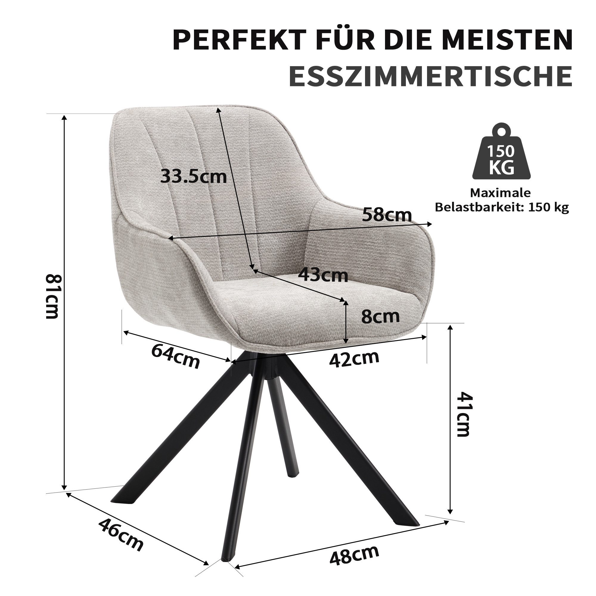 CANMOV Esszimmerstuhl 360° drehbarer Esszimmerstuhl mit Armlehnen, Esszimmersessel Set (4 St), drehstuhl, Esszimmerstühle drehbar mit Armlehnen