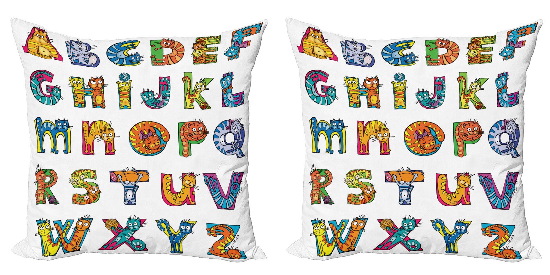 Kissenbezüge Modern Accent Doppelseitiger Digitaldruck, Abakuhaus (2 Stück), Alphabet Lustige Katzen Buchstabenformen