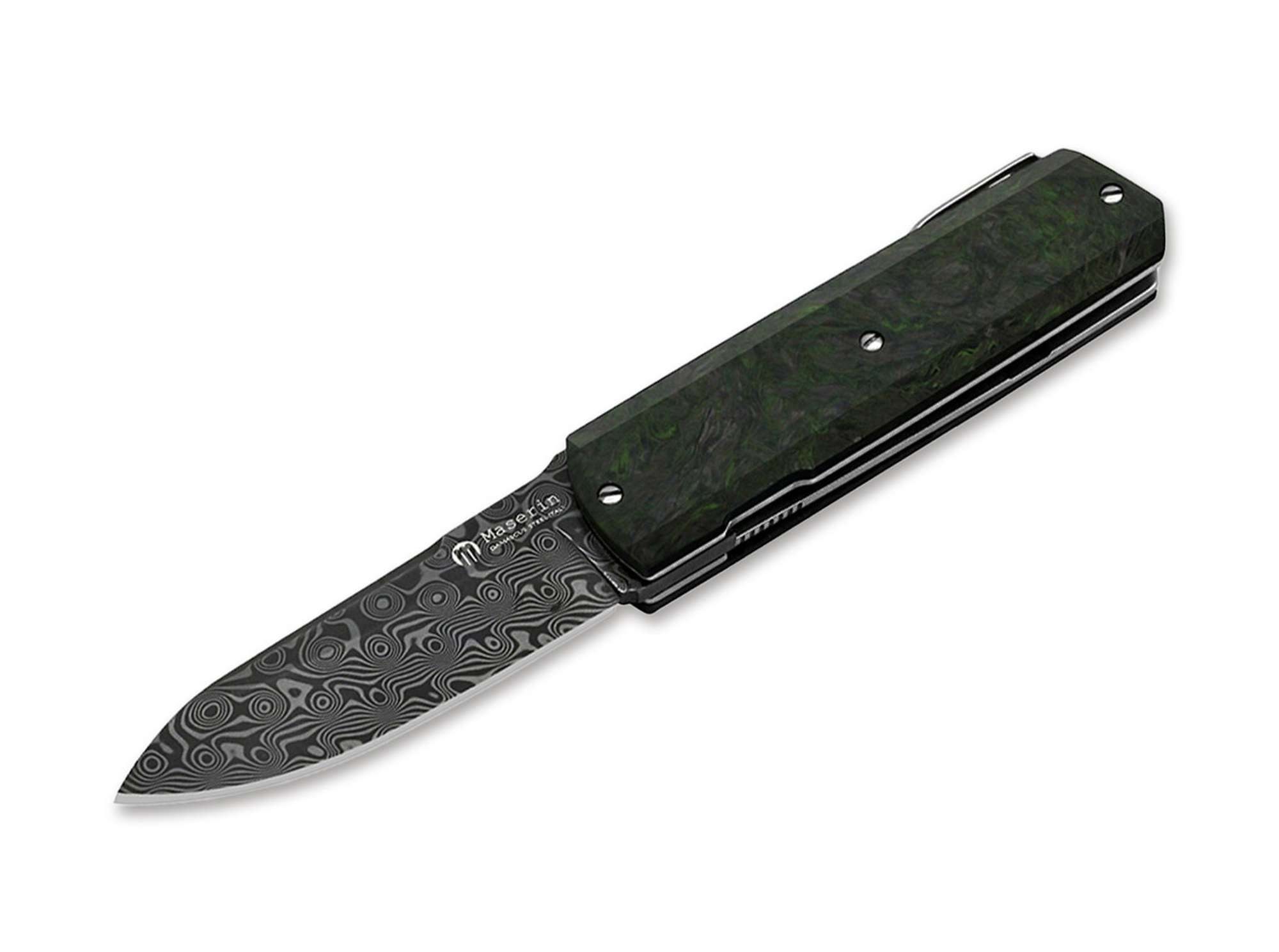 Maserin Taschenmesser Taschenmesser Silver Sport Knife Damascus CF Green