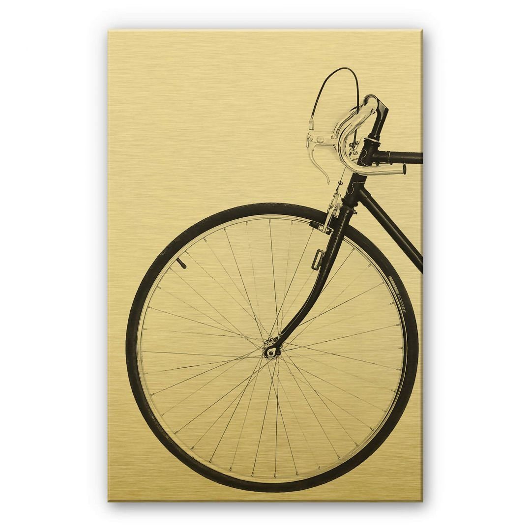 K&L Wall Art Gemälde Wandschild Retro Fahrrad Rennrad Fixie Gold Vintage Metalloptik Bike, Wohnzimmer Bilder modern