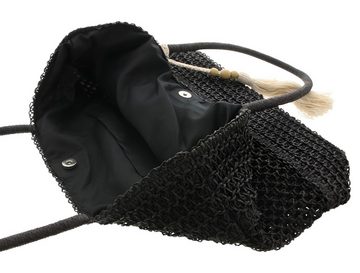 Dekoleidenschaft Basttasche Häkeltasche "Papierschnur" in schwarz, Damen Handtasche Schultertasche, Shopper, Einkaufstasche, Strohtasche, Damentasche im Boho-Chic, Tasche