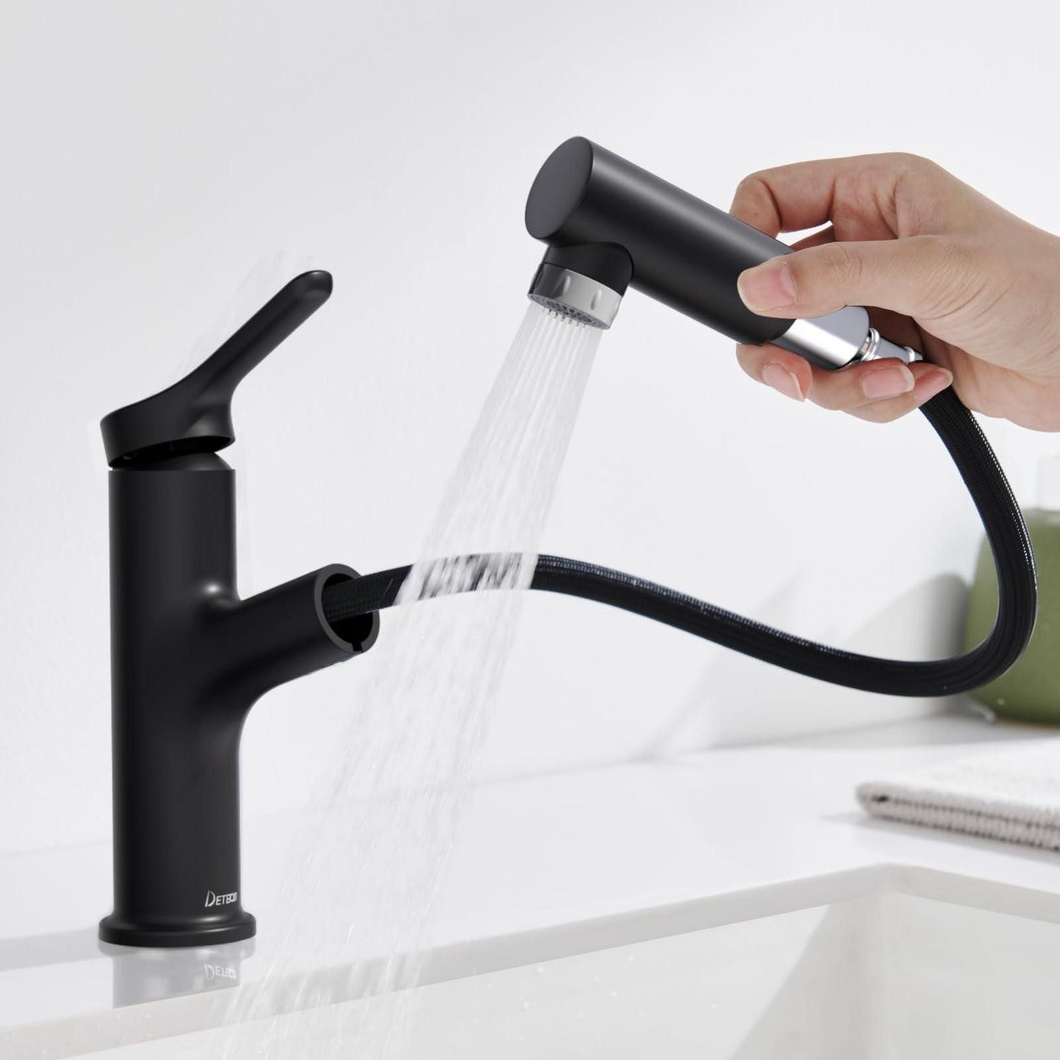 LuxusKollektion Waschtischarmatur Wasserhahn Einhebelmischer ausziehbar Brause Höhe 196mm schwarz