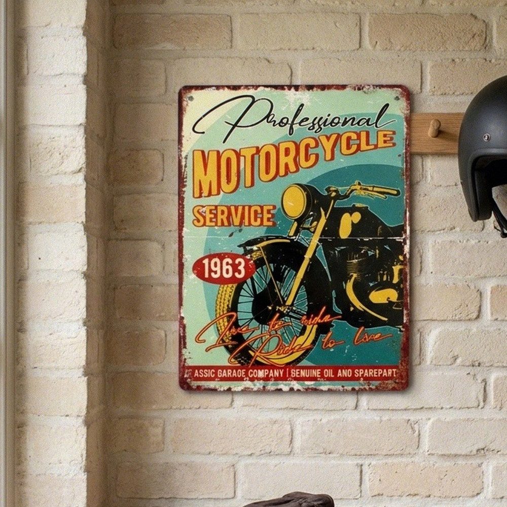Antikas Wanddekoobjekt Hochwertiges Motorrad Wandschild aus Eisen im Vintage-Look, H.33 cm
