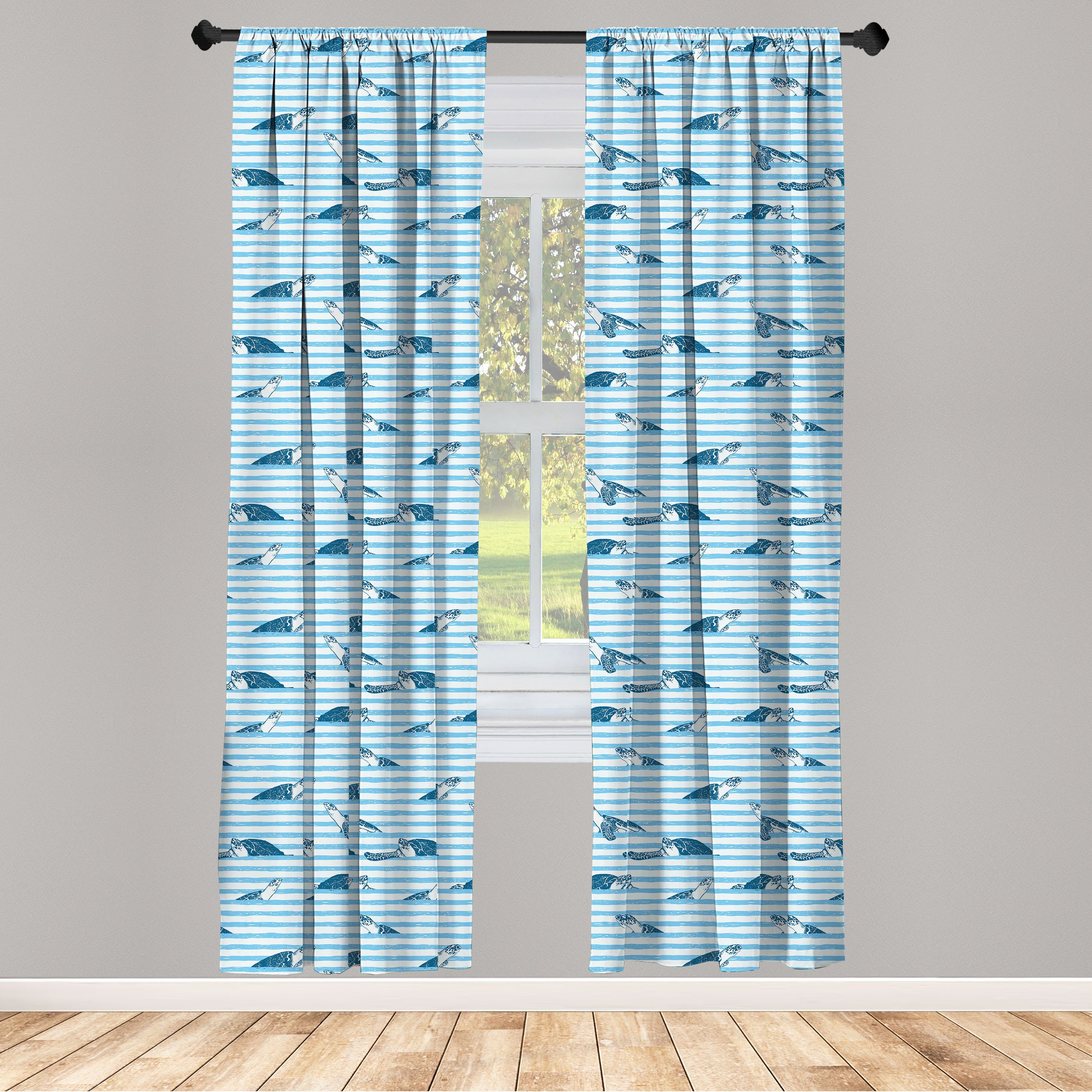 Gardine Vorhang für Wohnzimmer Schlafzimmer Dekor, Abakuhaus, Microfaser, Gestreift Turtle Blau Aquatic