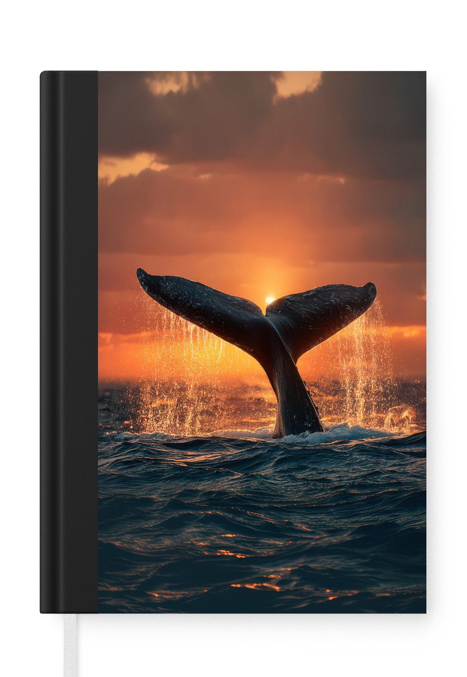MuchoWow Notizbuch Schwanz eines Wals - Wasser - Sonnenuntergang, Notebook, Notizblock a5, Tagebuch, Journal Liniert