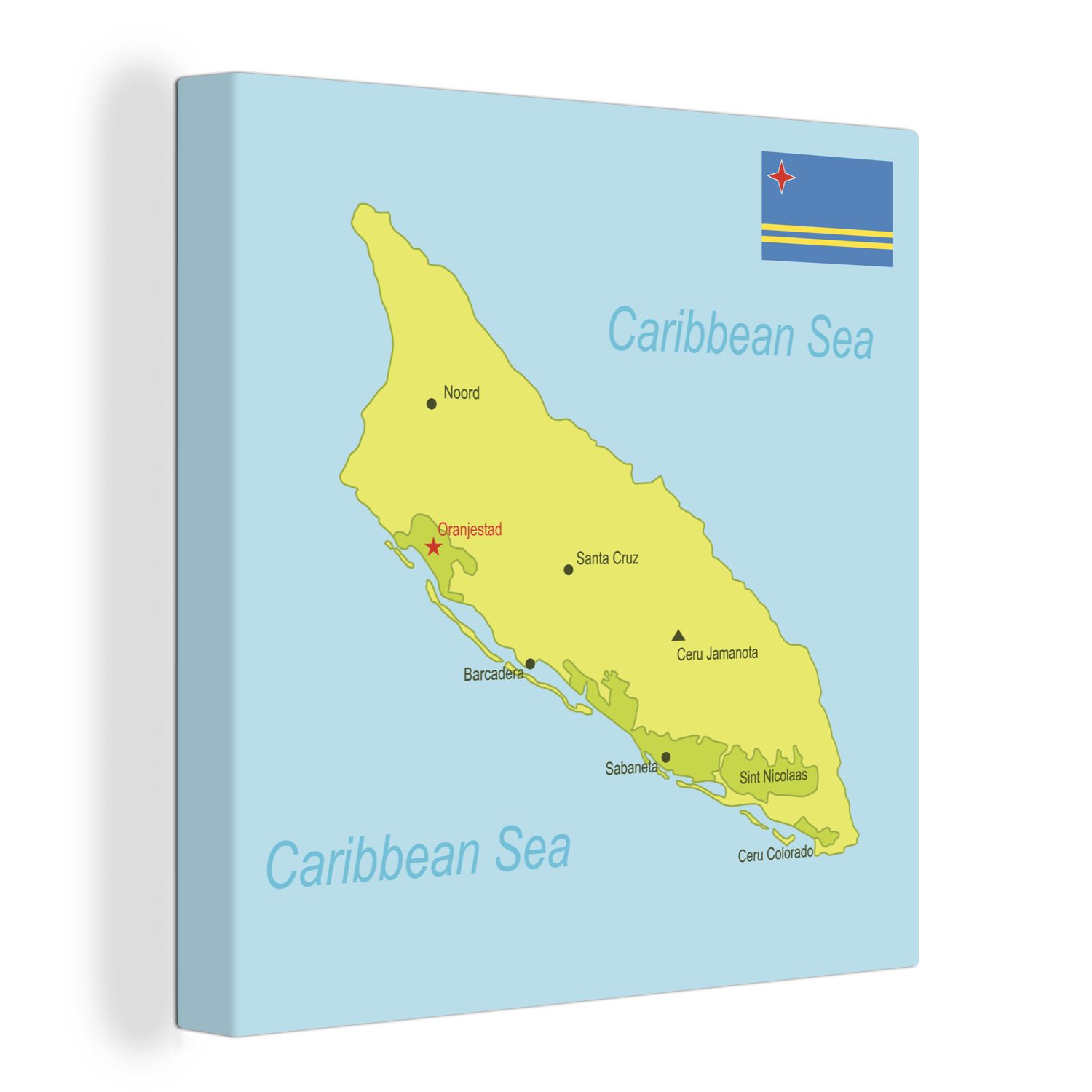 OneMillionCanvasses® Leinwandbild Eine Illustration einer grünen Karte von Aruba, (1 St), Leinwand Bilder für Wohnzimmer Schlafzimmer