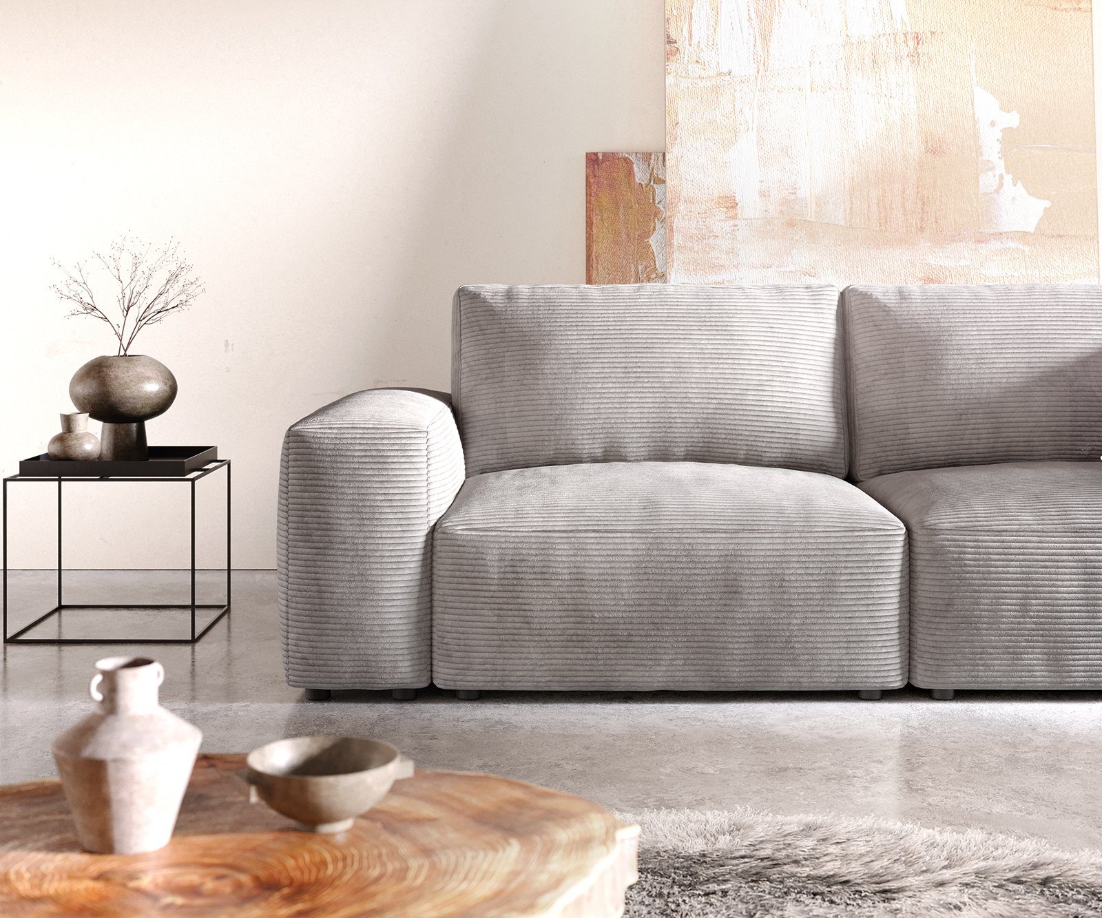 DELIFE Big-Sofa Lanzo, cm 260x110 Silbergrau Cord L