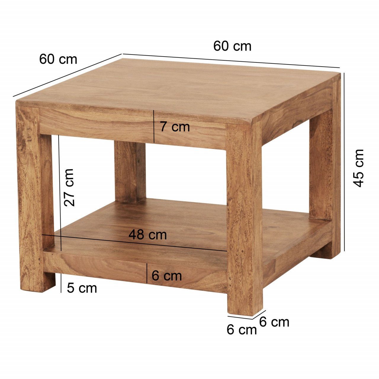 Massiv-Holz furnicato Couchtisch 60 MUMBAI cm x Wohnzimmer-Tisch Akazie 60