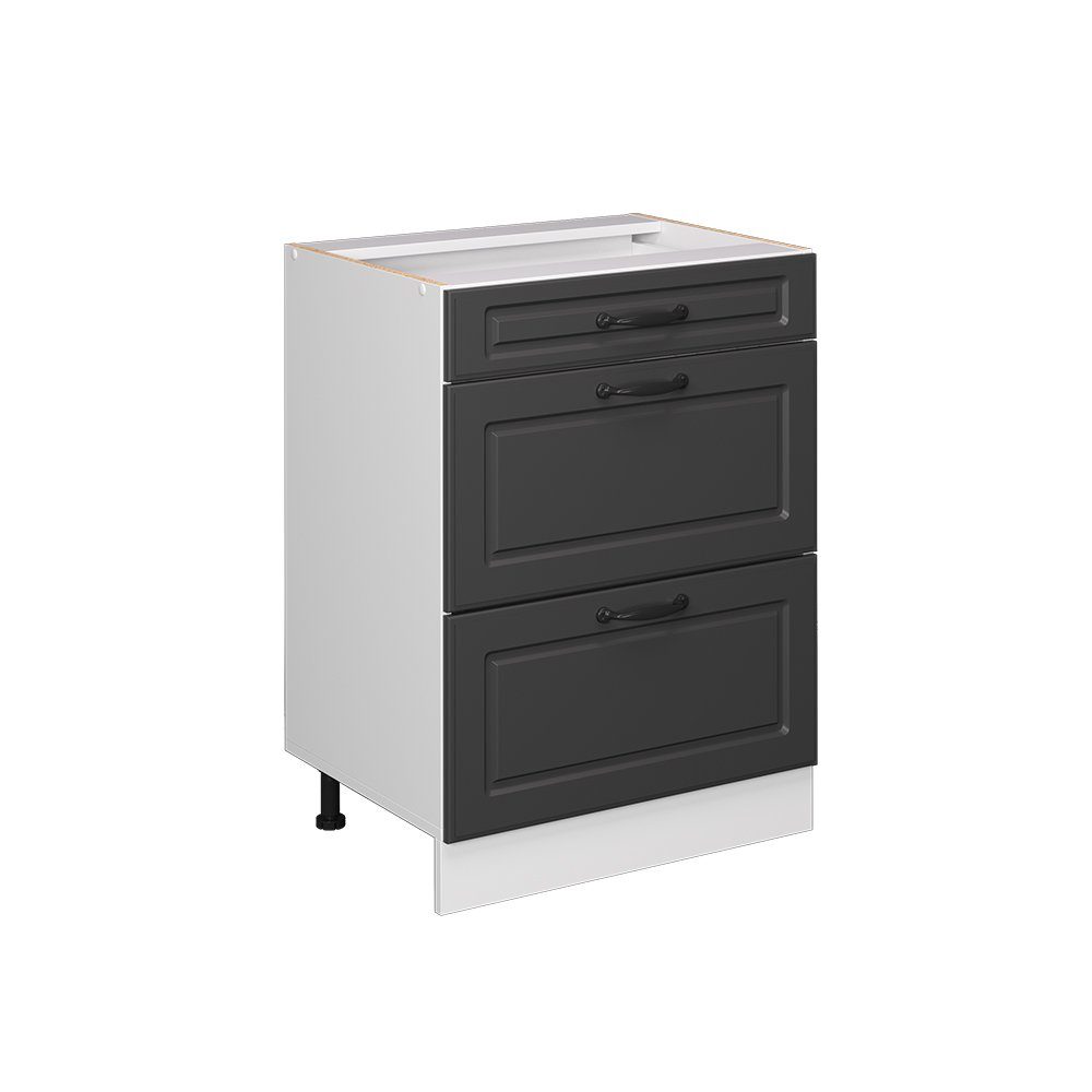 Vicco Unterschrank R-Line Anthrazit Landhaus/Weiß 60cm mit Schubladen ohne Arbeitsplatte (1-St)