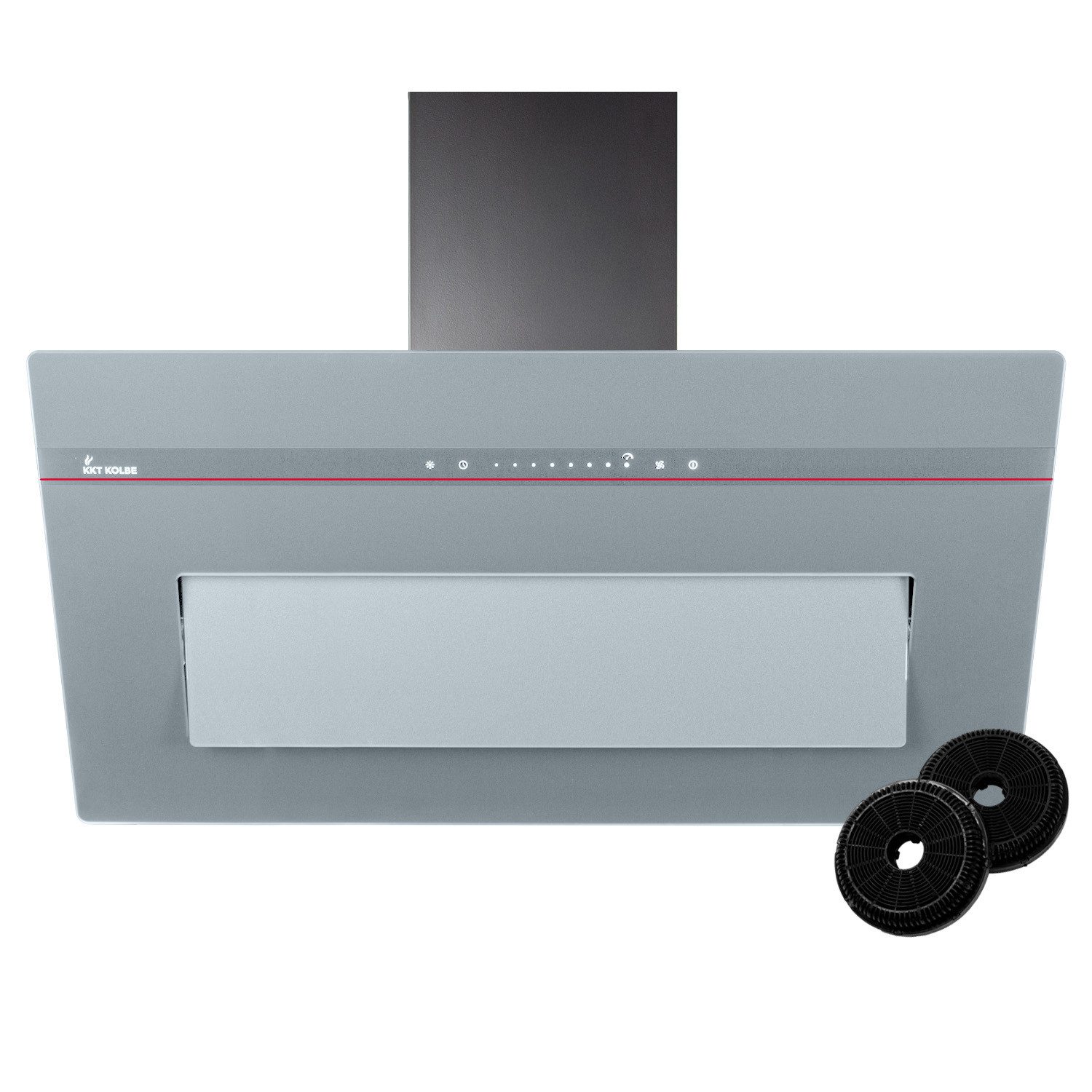 KKT KOLBE Wandhaube Dunstabzugshaube 90cm PLOOM9005G RGBW Ambientebeleuchtung Kopffrei / 90cm / Smarte WiFi-App / Grau / Glas / Schräghaube