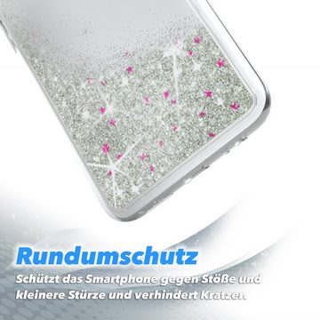 EAZY CASE Handyhülle Liquid Glittery Case für Xiaomi Redmi Note 10/10S 6,43 Zoll, Kratzfeste Silikonhülle stoßfestes Back Cover Phone Case Etui Silber