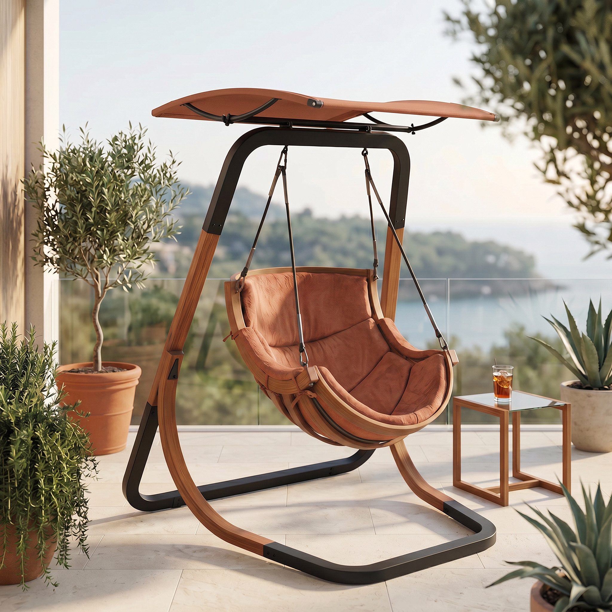 bv-vertrieb Hollywoodschaukel Hängesessel Loungesessel mit Regen-Sonnenschutz Bezug Terracotta #3705, 1-Sitzer