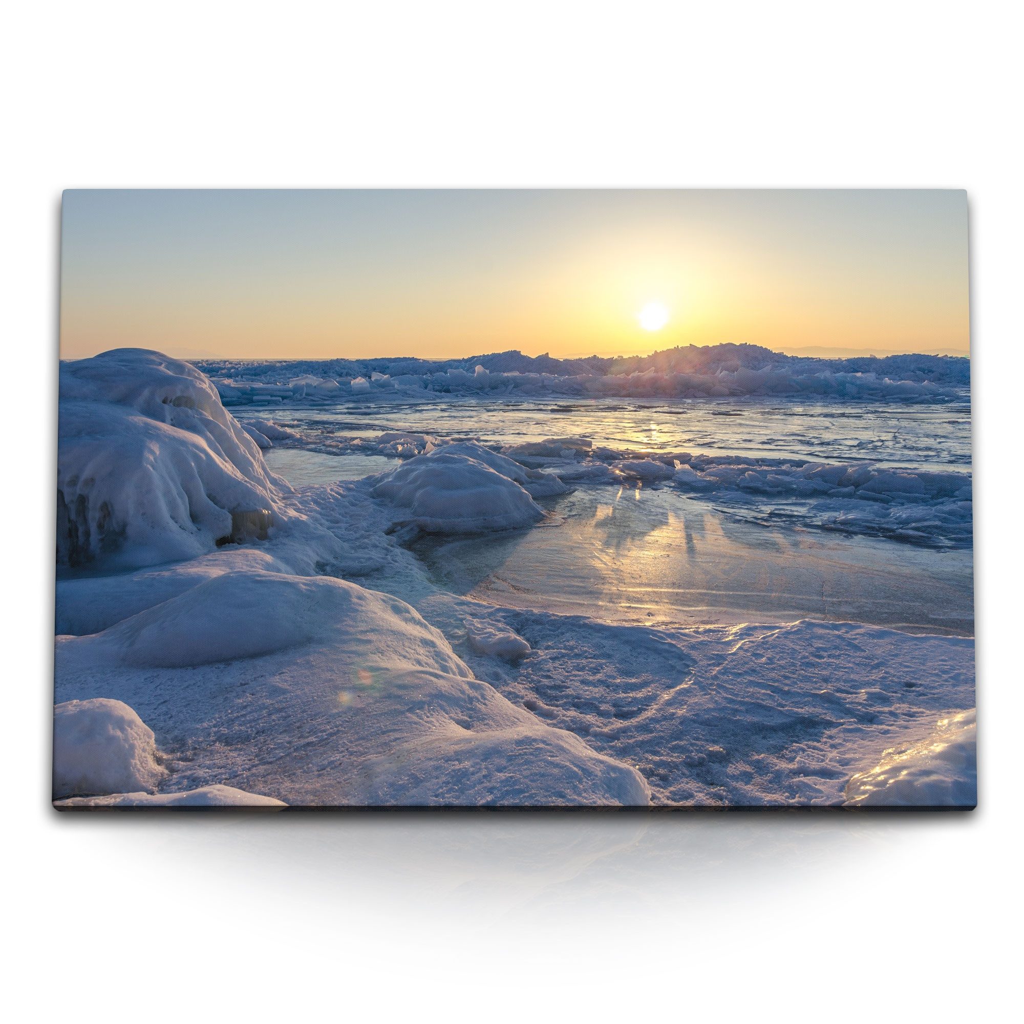 Leinwandbild 120x80cm Wandbild auf Leinwand Eislandschaft Eiswüste Sonnenuntergang