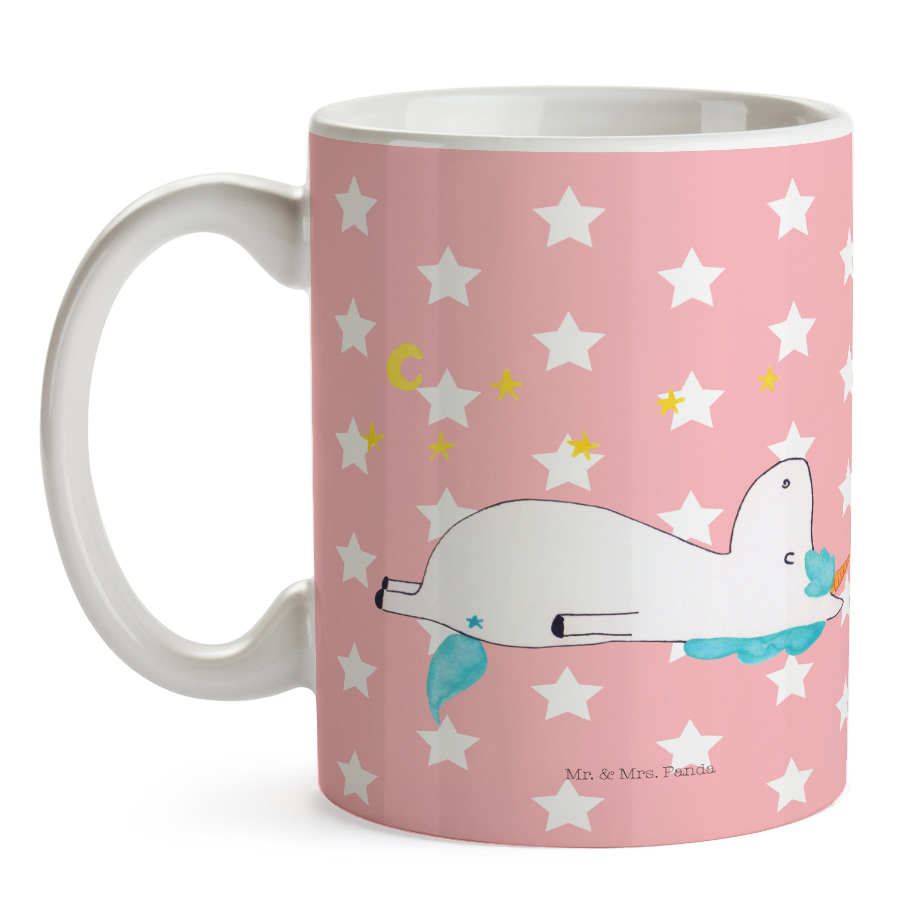 Keramik - Geschenk, Kaffeebecher, Sternenhimmel - Einhorn Panda Mr. Mrs. Tasse Rot & Unicorn, Pastell