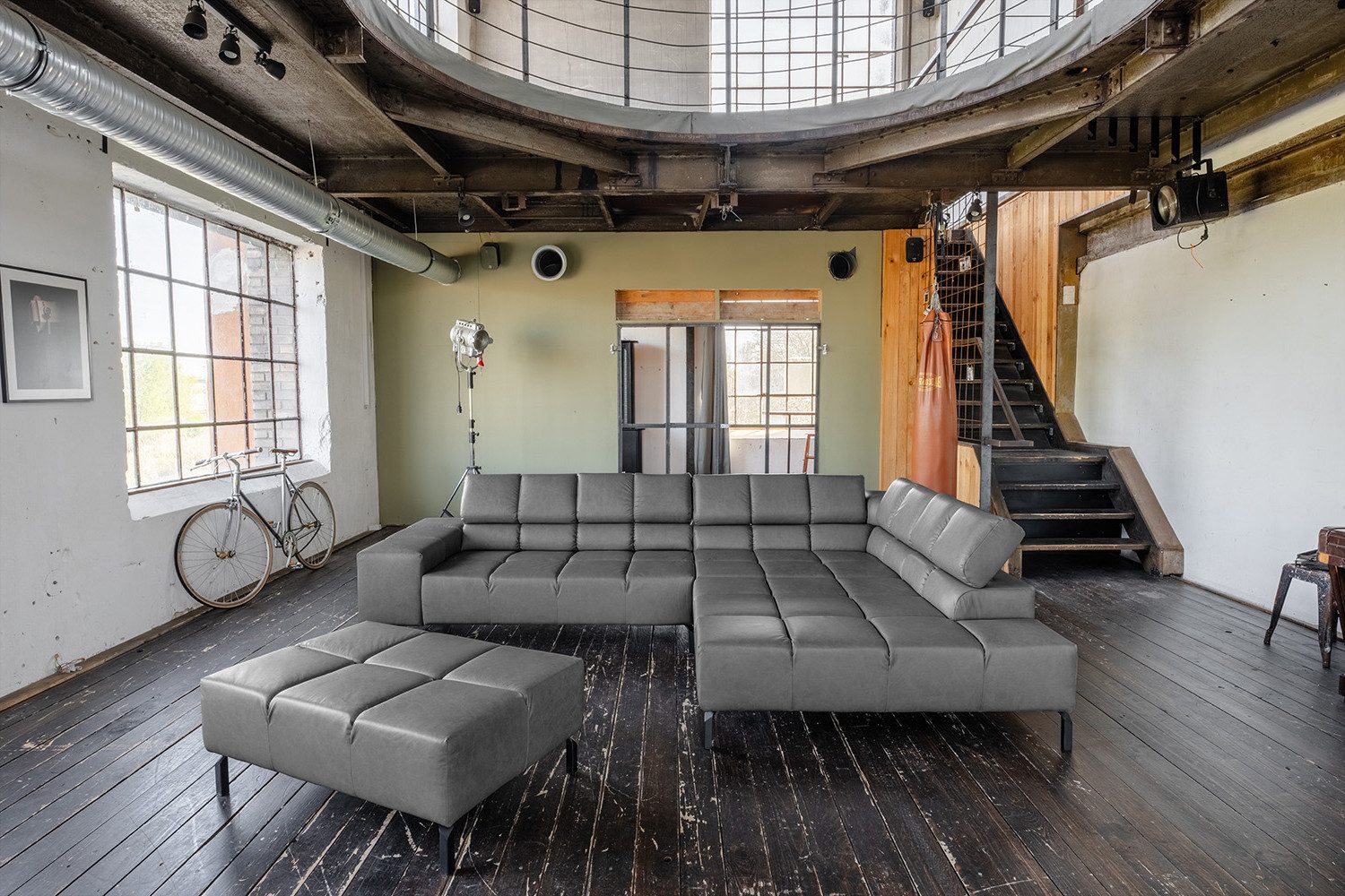 KAWOLA Ecksofa NELSON, L-Form rechts oder links Leder mit Hocker verschiedene Farben