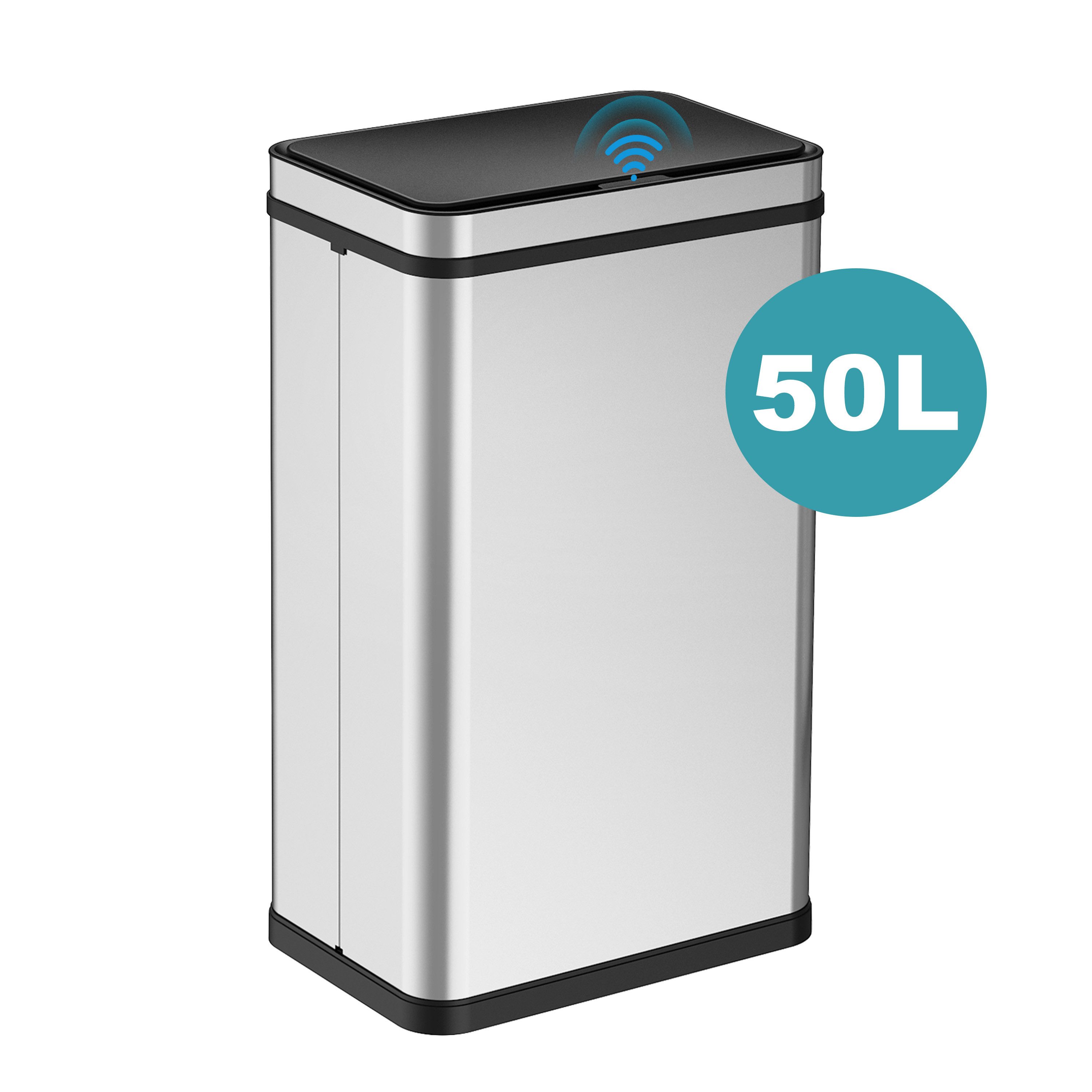 Ribelli Mülleimer Edelstahl Mülleimer Abfalleimer mit Sensor, 50L Mülltrennsystem Silber