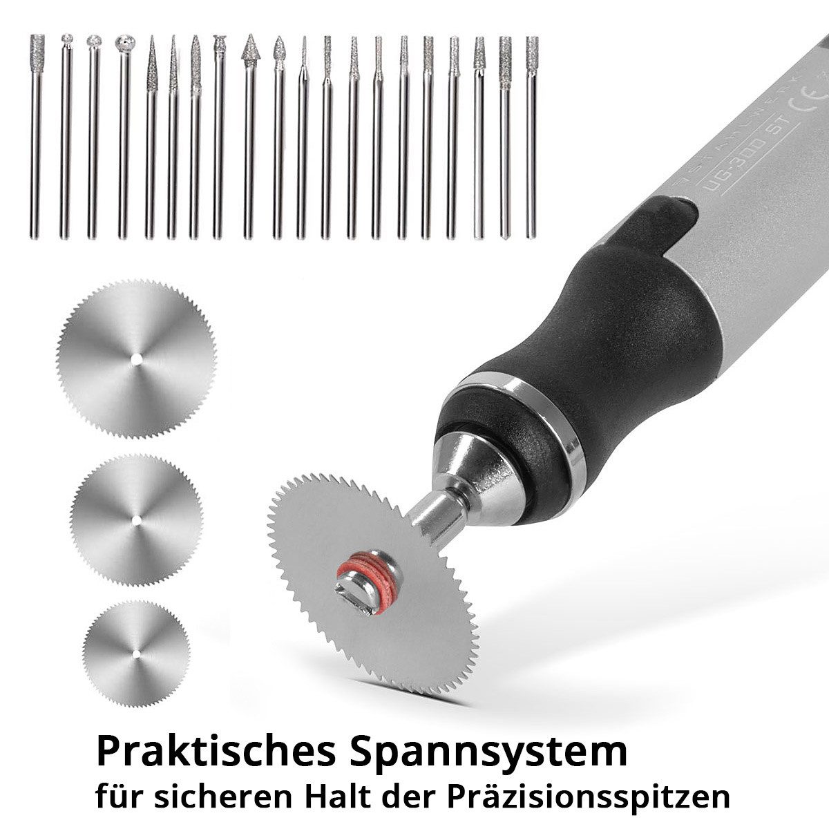 STAHLWERK Fräse USB-Gravierstift UG-300 ST mit 8 W Akku-Gravierer, (Packung, 4-tlg), bis zu 18.000 U/min für präzise Graveurarbeiten