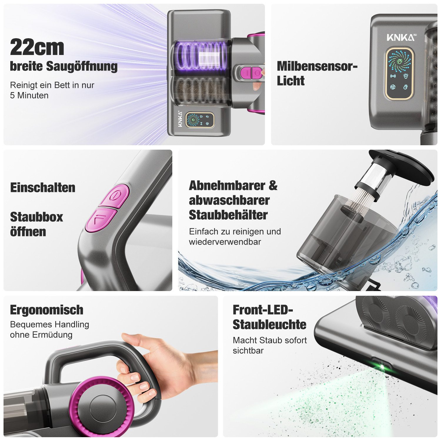 KNKA PRO Matratzenreinigungsgerät Milbensauger für Matratzen mit UV-C Licht, 500 W, Bett-Staubsauger und Matratzenreiniger für Matratzen, Betten, Sofa