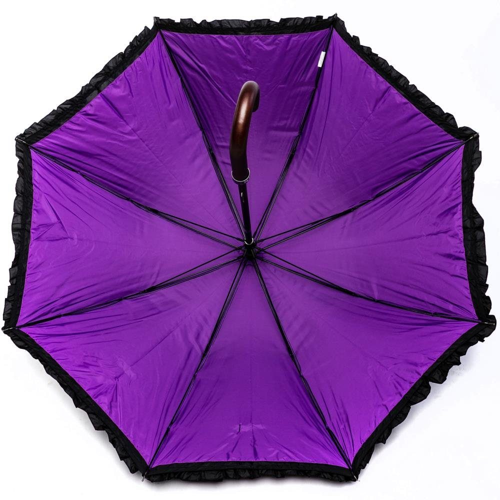 Luckyweather not just any other day Stockregenschirm Rüschenschirm schwarz / violett Double Layer Holzstock