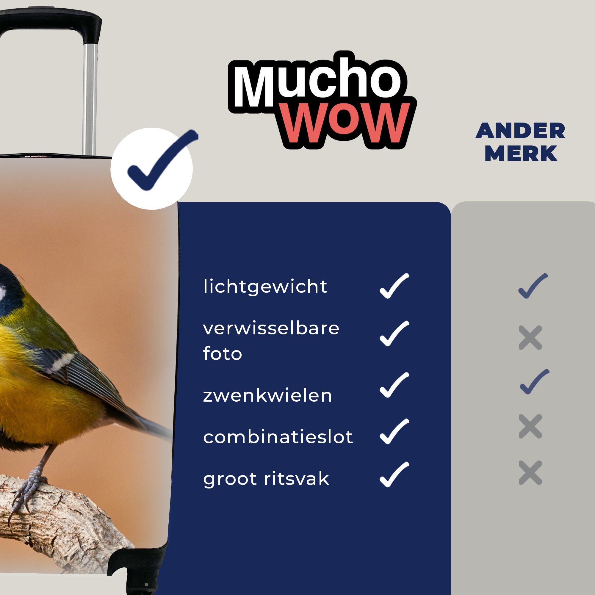 MuchoWow Handgepäckkoffer Reisetasche Reisekoffer Handgepäck - 4 Ferien, rollen, für Rollen, Trolley, - Vogel Zweige, mit Kohlmeise