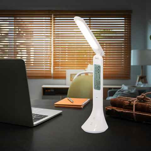 etc-shop Schreibtischlampe, LED-Leuchtmittel fest verbaut, Neutralweiß, LED Tisch Lampe Arbeits Zimmer Touch Dimmer Uhr Leuchte Temperatur