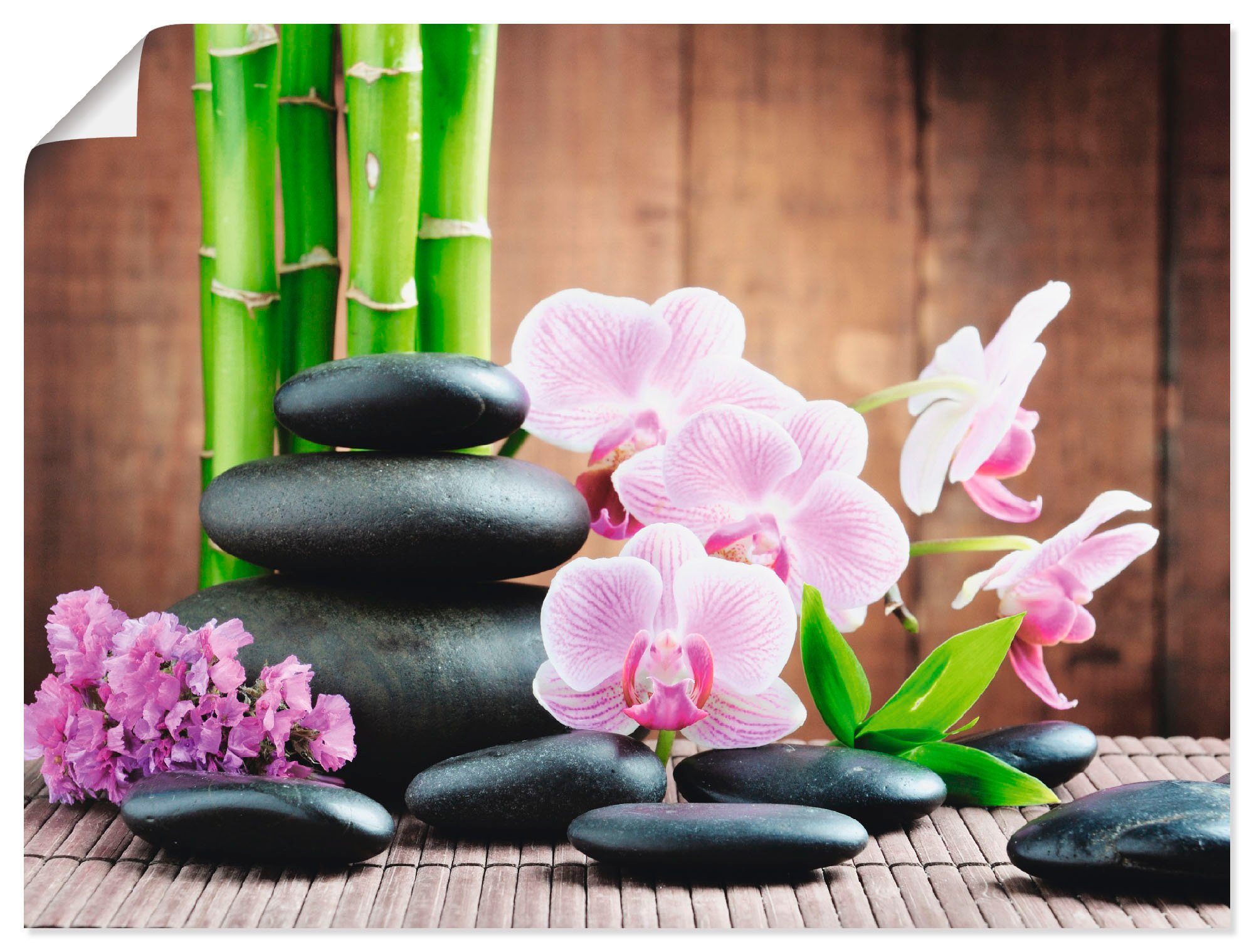 Steinen oder Alubild, versch. als Wandbild Artland Größen Orchideen, St), Wandaufkleber Spa Zen Konzept Leinwandbild, Poster Zen (1 in