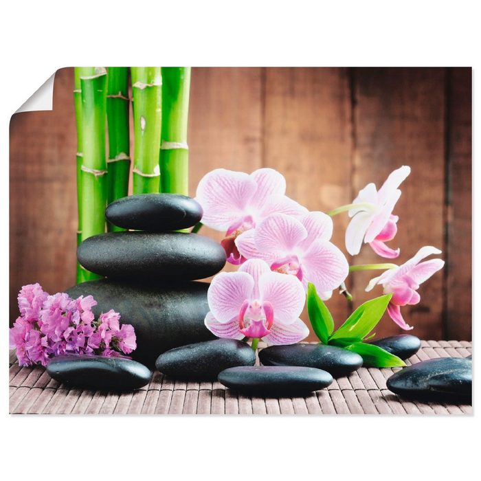 Artland Wandbild Spa Konzept Zen Steinen Orchideen Zen (1 St) als Alubild Leinwandbild Wandaufkleber oder Poster in versch. Größen