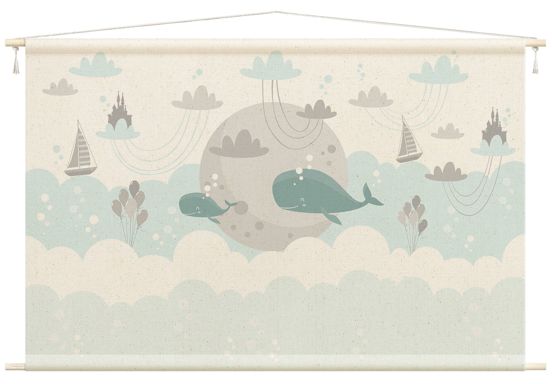 Bilderdepot24 Wandteppich Jungenzimmer modern Tiere Fische weiss, rechteckig, Höhe: 2.6 mm, großes Wandbild aus Natur-Baumwolle Wandbehang Stoffbild Tuch Wollseil