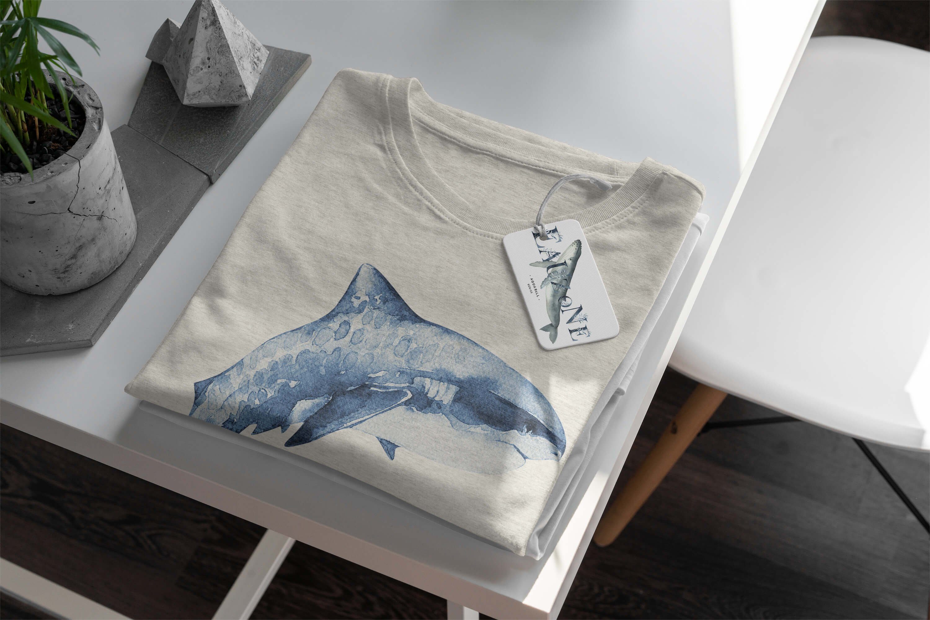 aus Hai Art Shirt Nachhaltig Herren 100% (1-tlg) Wasserfarben Ökomode Bio-Baumwolle gekämmte T-Shirt Sinus erne T-Shirt Motiv