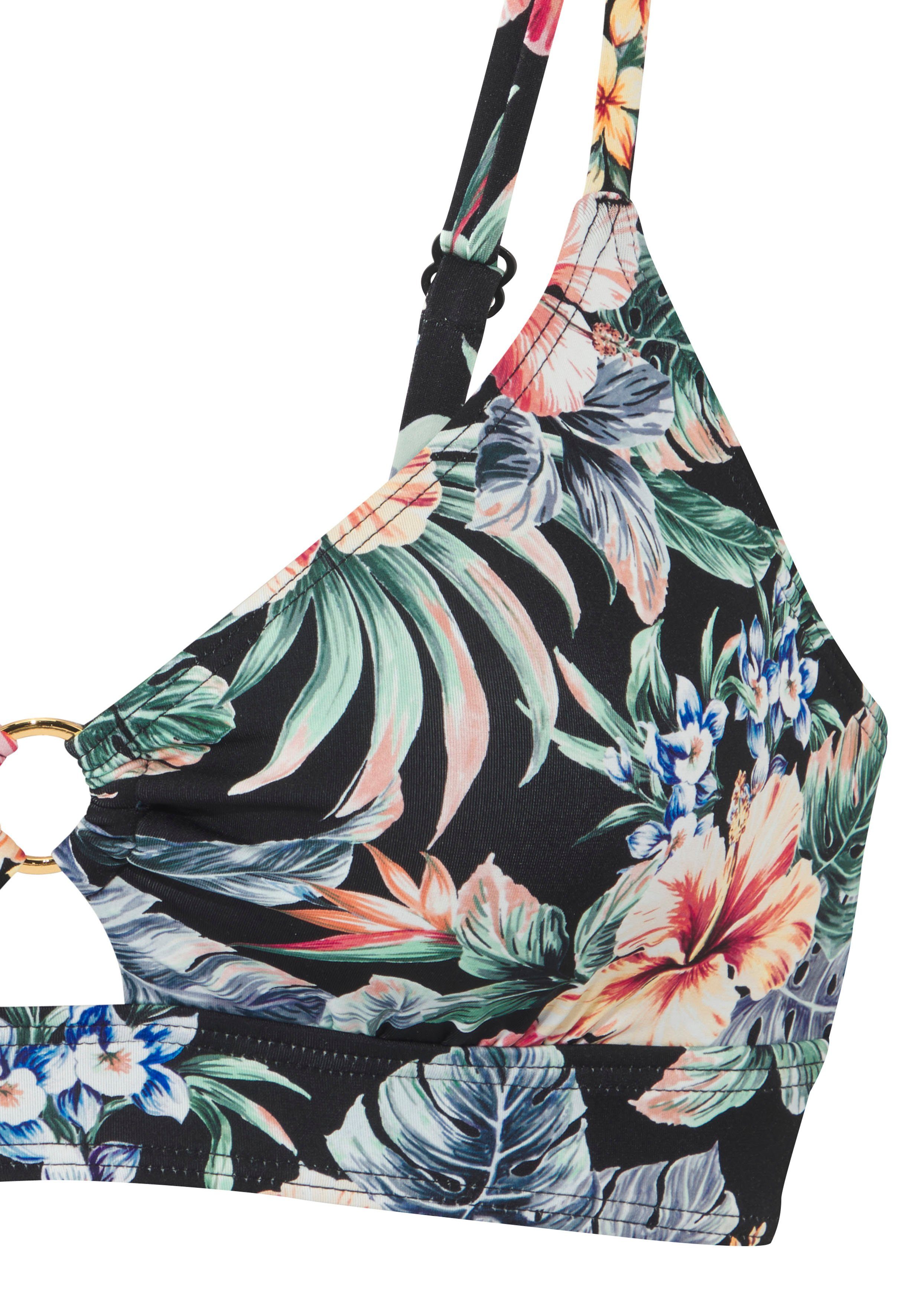 LASCANA Triangel-Bikini-Top Salsa, mit Zierring und tollem Blumenprint